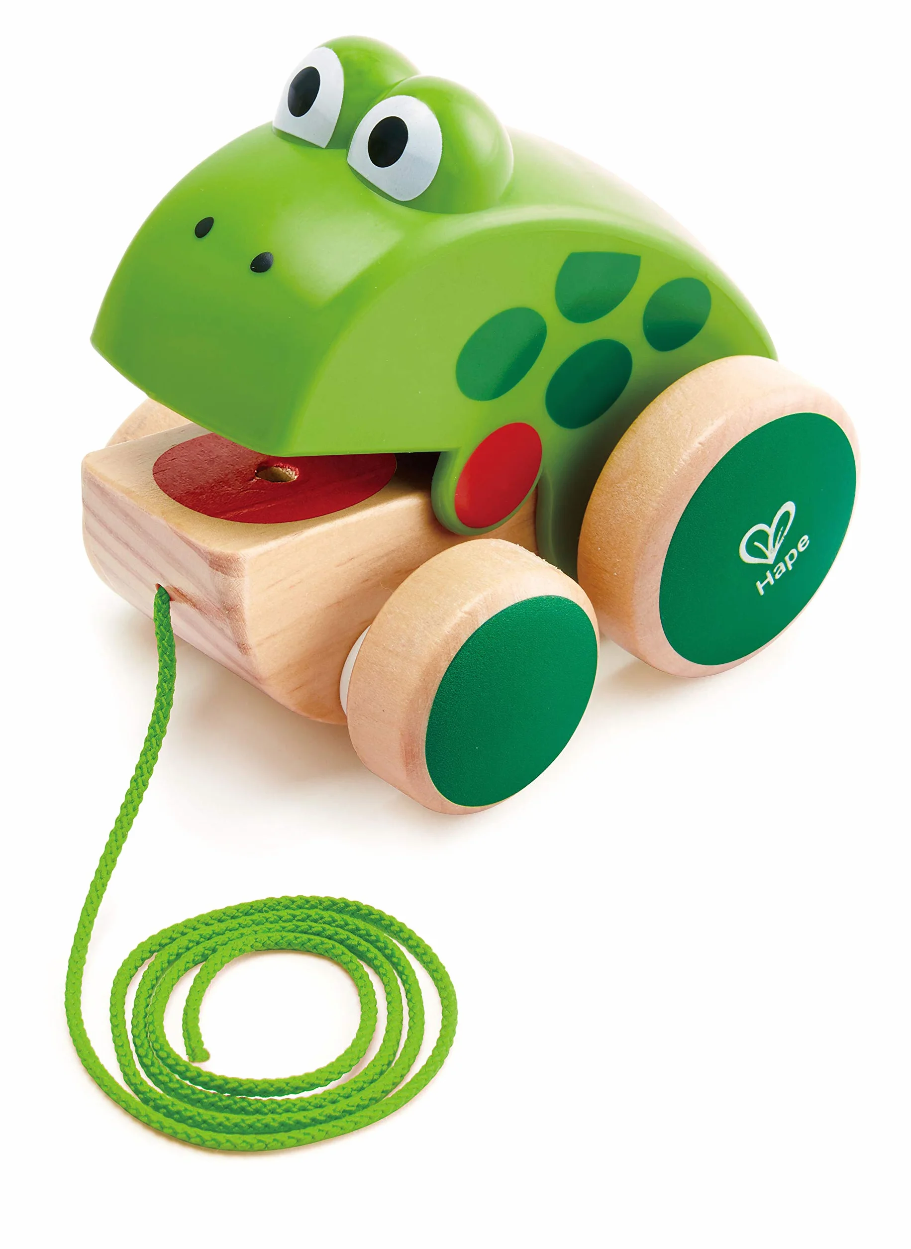 Hape Frog Pull Along, Wooden Frog Fly-Eating Pull Toddler Toy, Bright Colours