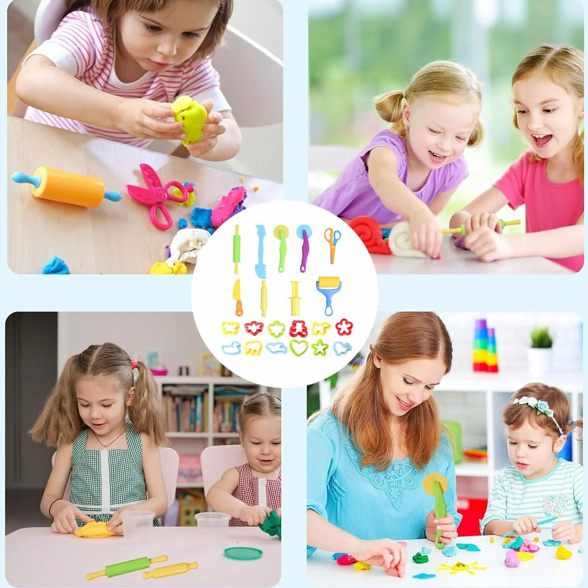 Zestaw 21 akcesoriów do plasteliny dla dzieci, narzędzie do ugniatania, zabawka edukacyjna, prezent dla chłopców i dziewczynek, masa do modelowania DIY