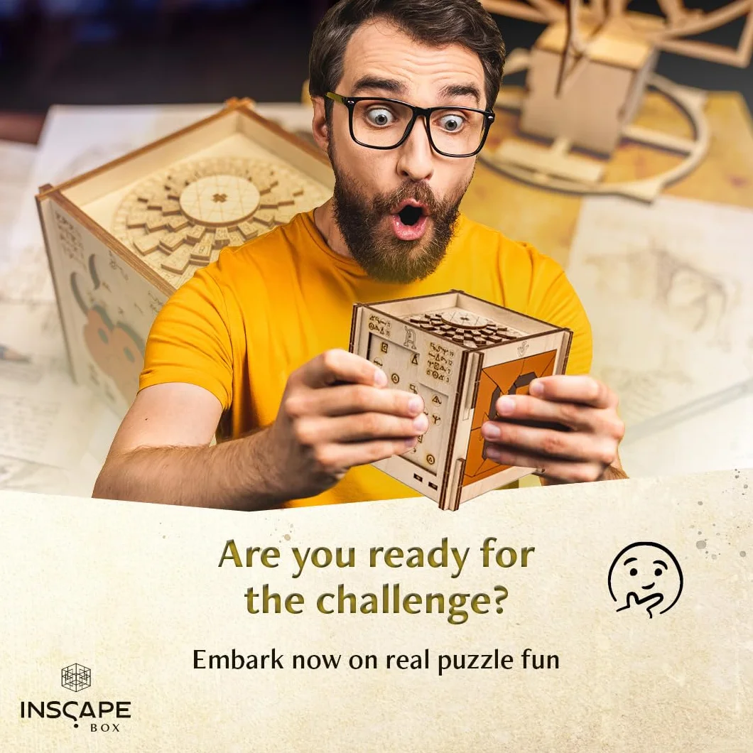 INSCAPE Da Vinci's Marvel - Drewniane Pudełko z Puzzlami Escape Room, Gra dla Dorosłych i Dzieci, 3D Cluebox, Gry Myślące