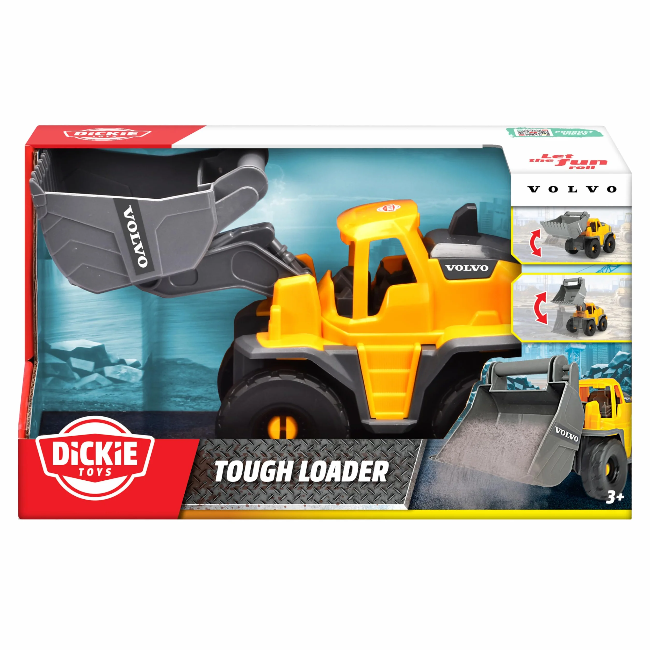 Dickie Toys - Volvo Tough Loader (26 cm) – koparka do zabawek dla dzieci od 3 lat z wolnym biegiem i ruchomą łopatą, nadaje się jako zabawka do piasku