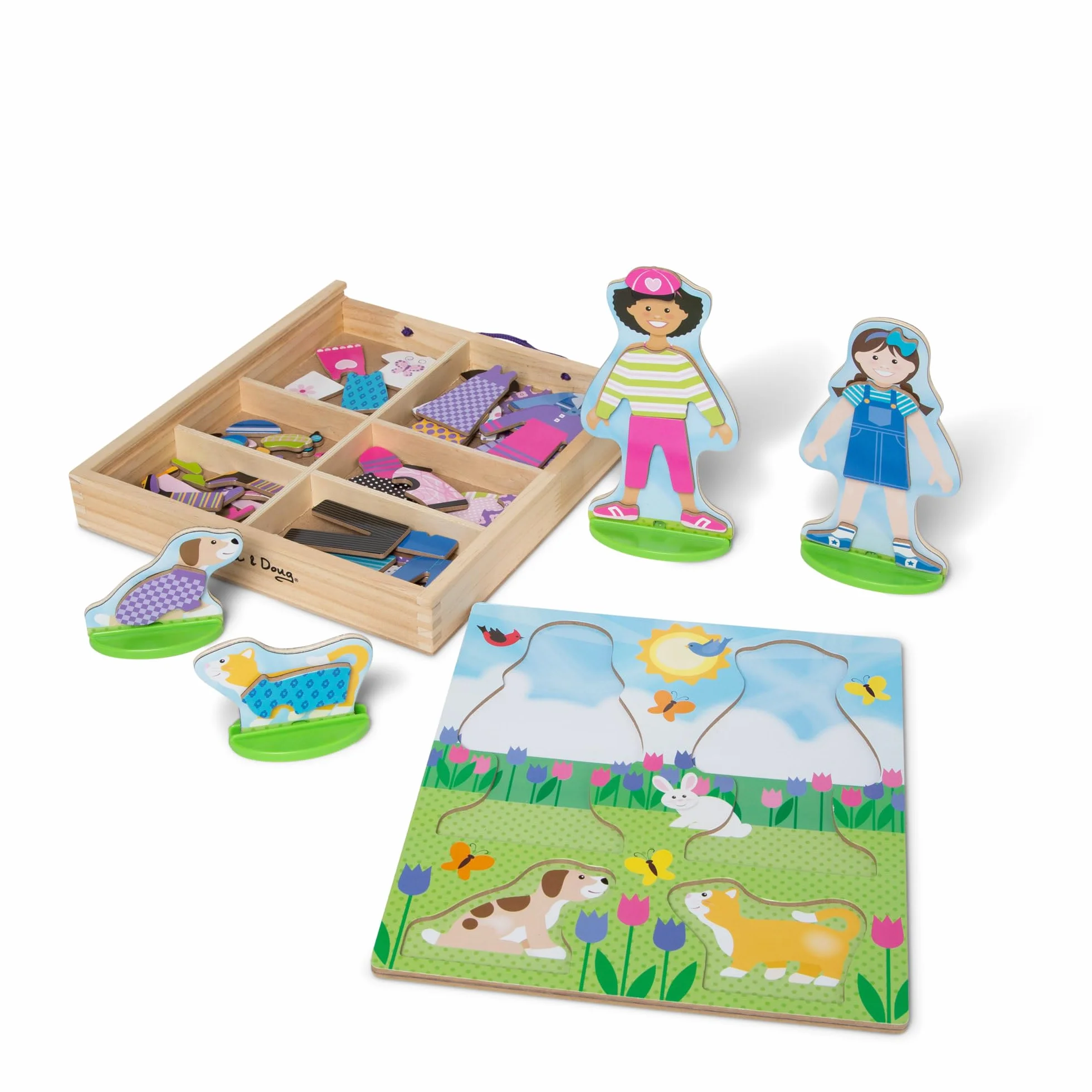 Melissa & Doug Magnetyczne Przebieranki Drewniane Laleczki Zestaw 78 Elementów