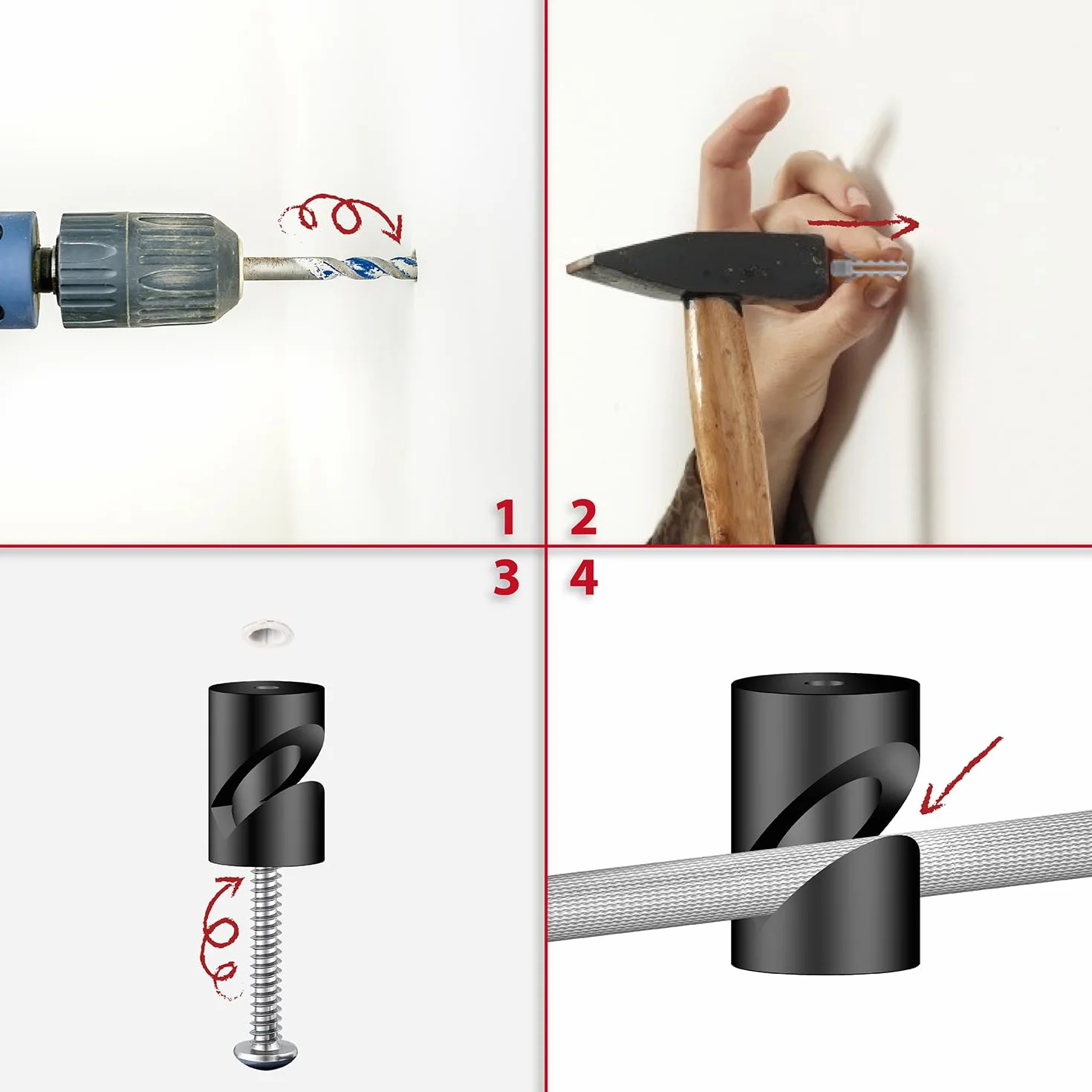 3 sztuki pinów ściennych i sufitowych ze stopu aluminium „V-Stil" czarne do kabli tekstylnych, mocowanie sufitowe, huśtawka małpa, natynkowy uchwyt kablowy do lampy DIY, ze śrubami i kołkami