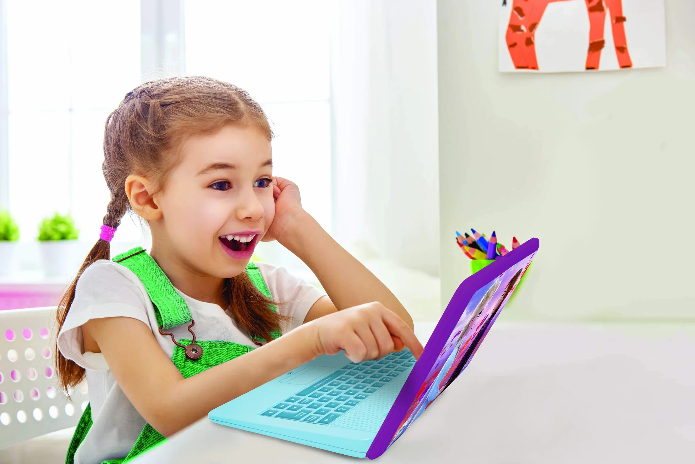 Lexibook - Disney Frozen 2 Edukacyjny i Dwujęzyczny Laptop Niemiecki/Angielski Zabawka z 124 Aktywnościami do Nauki Grania w Gry i Muzyki, Niebieski/Fioletowy, JC598FZi3