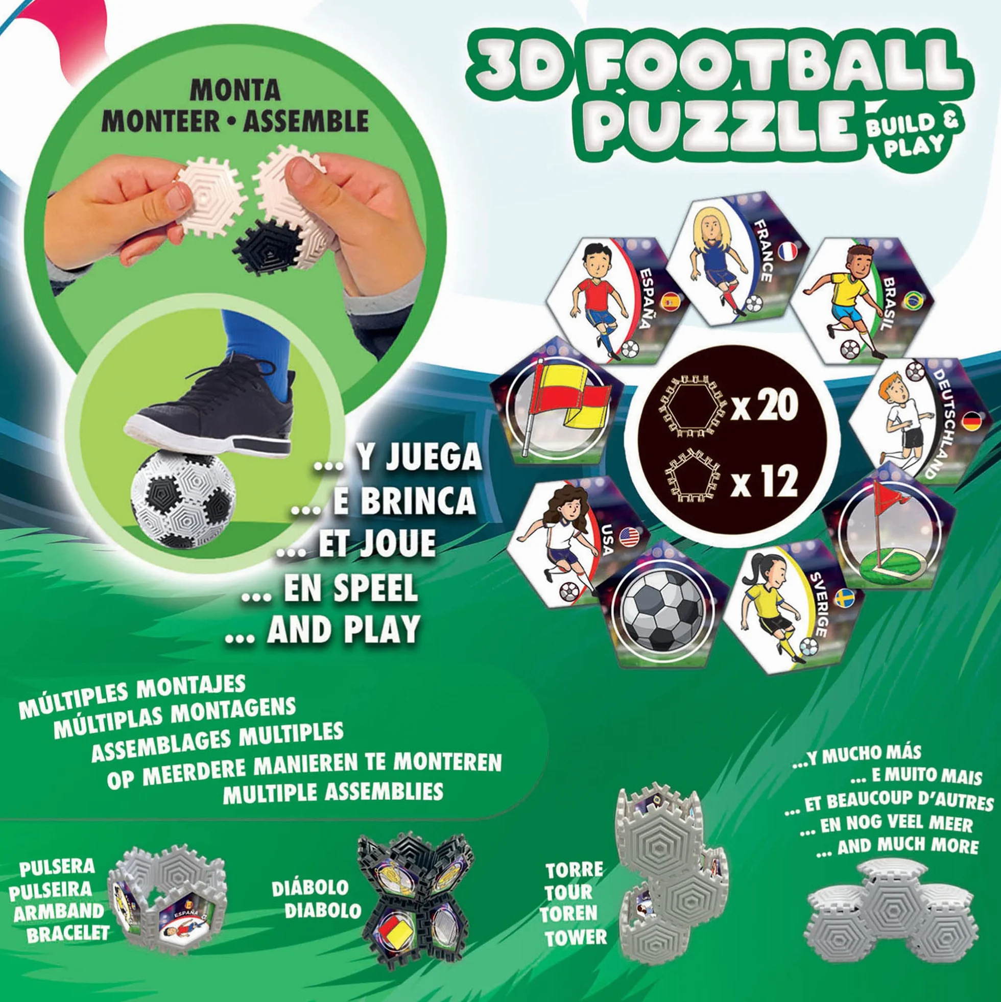 Educa - Puzzle 3D Ball z 32 częściami i w którą możesz grać | Możesz jeździć na różne kształty. Od 6 7 8 lat (19210)