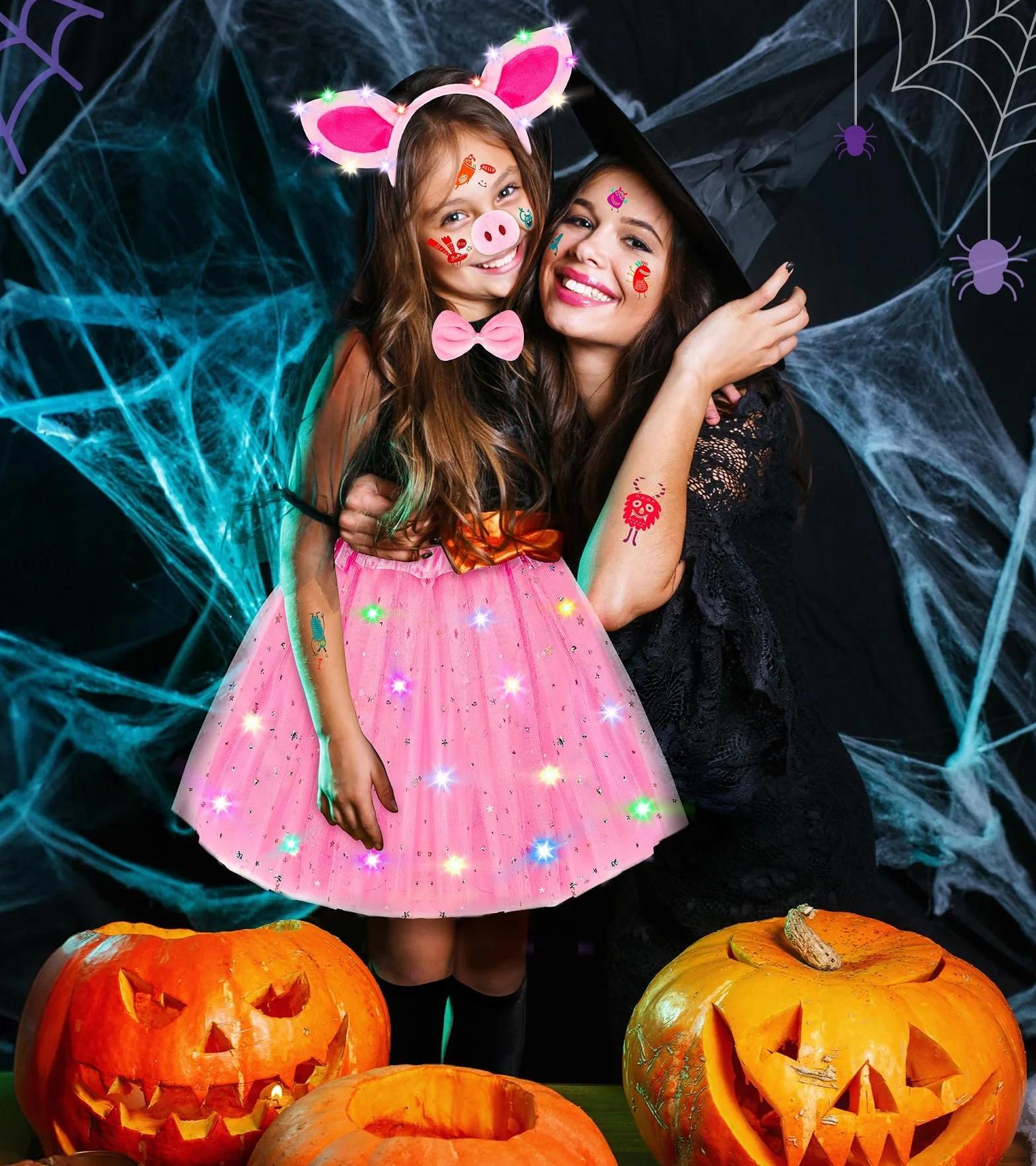Kostium świnki dla dzieci, zestaw akcesoriów świecących w kształcie świnki, uroczy zestaw akcesoriów LED, przebranie dla dziewczynek, na Halloween, karnawał, imprezy, cosplay