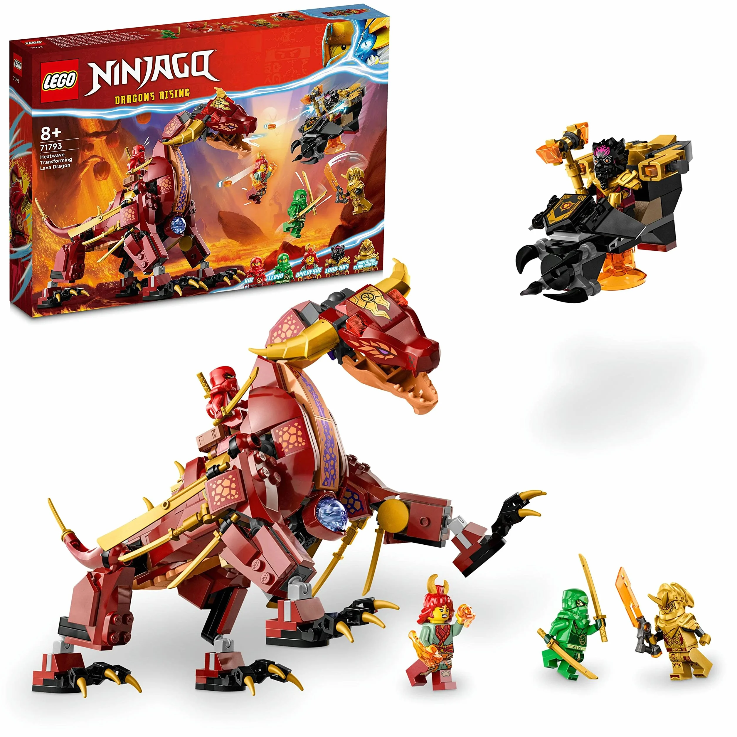 LEGO 71793 NINJAGO Lawowy smok zmieniający się w falę ognia, zestaw z serii Dragons Rising z figurką mitycznego stworzenia oraz minifigurkami Kaia i Lloyda, zabawka, prezent dla dzieci