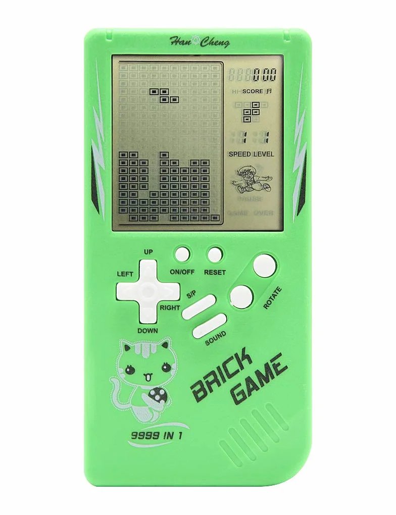 Retro konsola do gier z dużym ekranem 9999 w 1 czołg / wyścigi / strzelanie codzienna gra logiczna regulowana trudność i prędkość mała i łatwa do przenoszenia najlepsze prezenty (zielona)