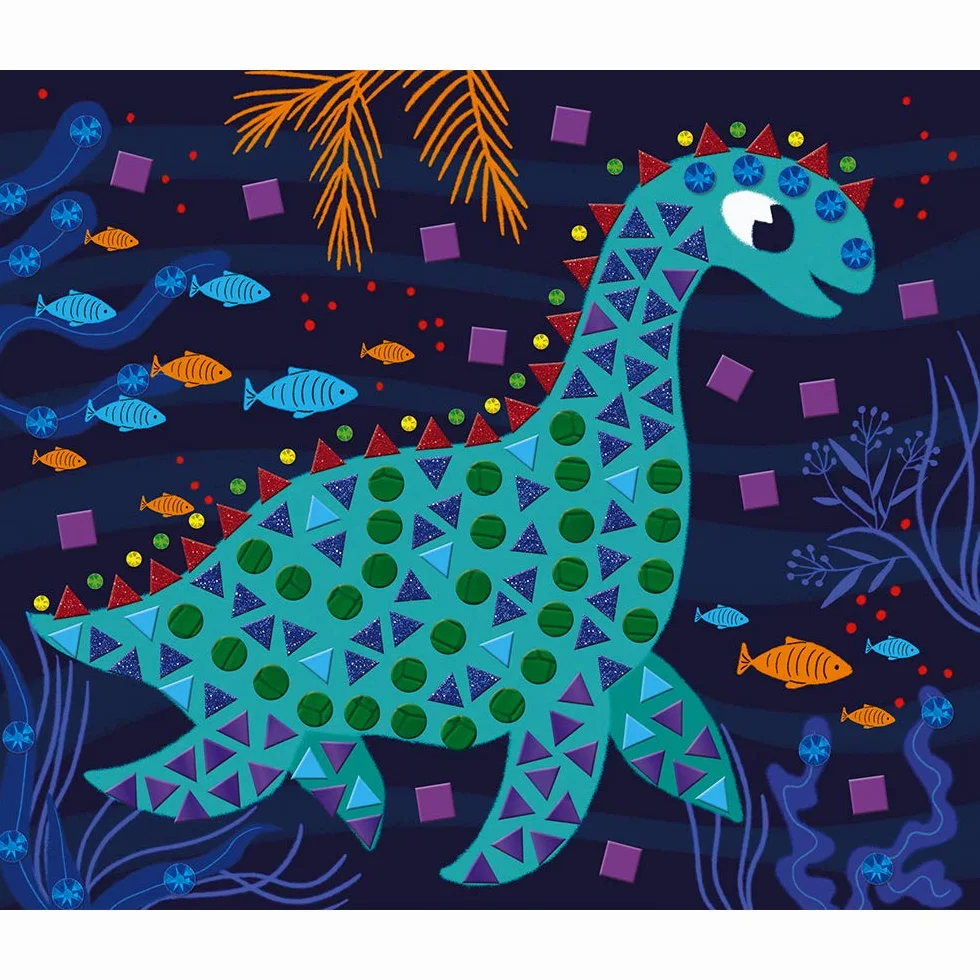 Janod - From 4 years old - Creative Kit - Dinosaur Mosaics - Calm Workshops - Creative Leisure - Dexterity and Concentration - J07903