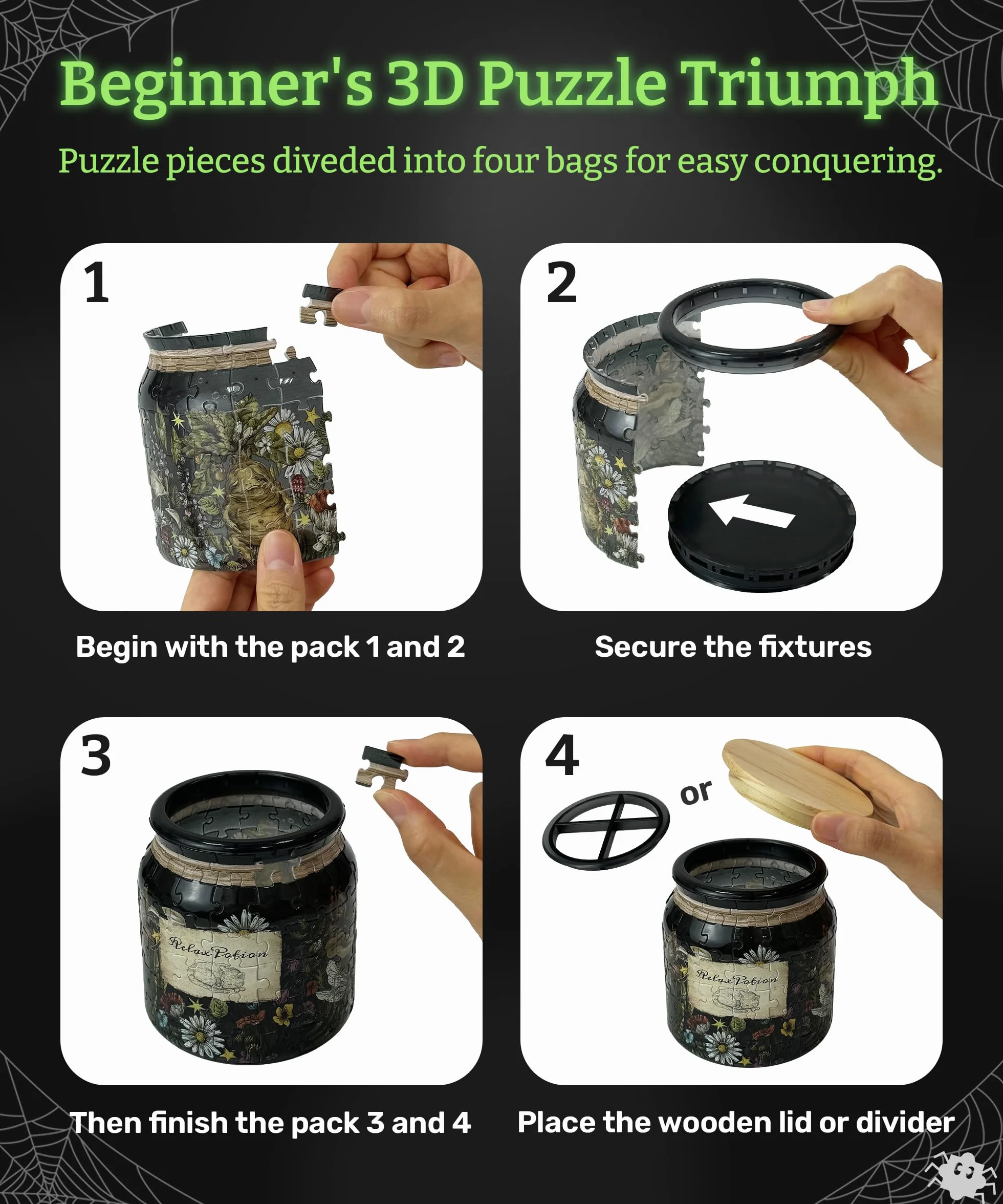 PieceRelax 3D Puzzle Pojemnik na Długopisy - Relax Potion [BB1041], 96 Elementów, Drewniana Pokrywka