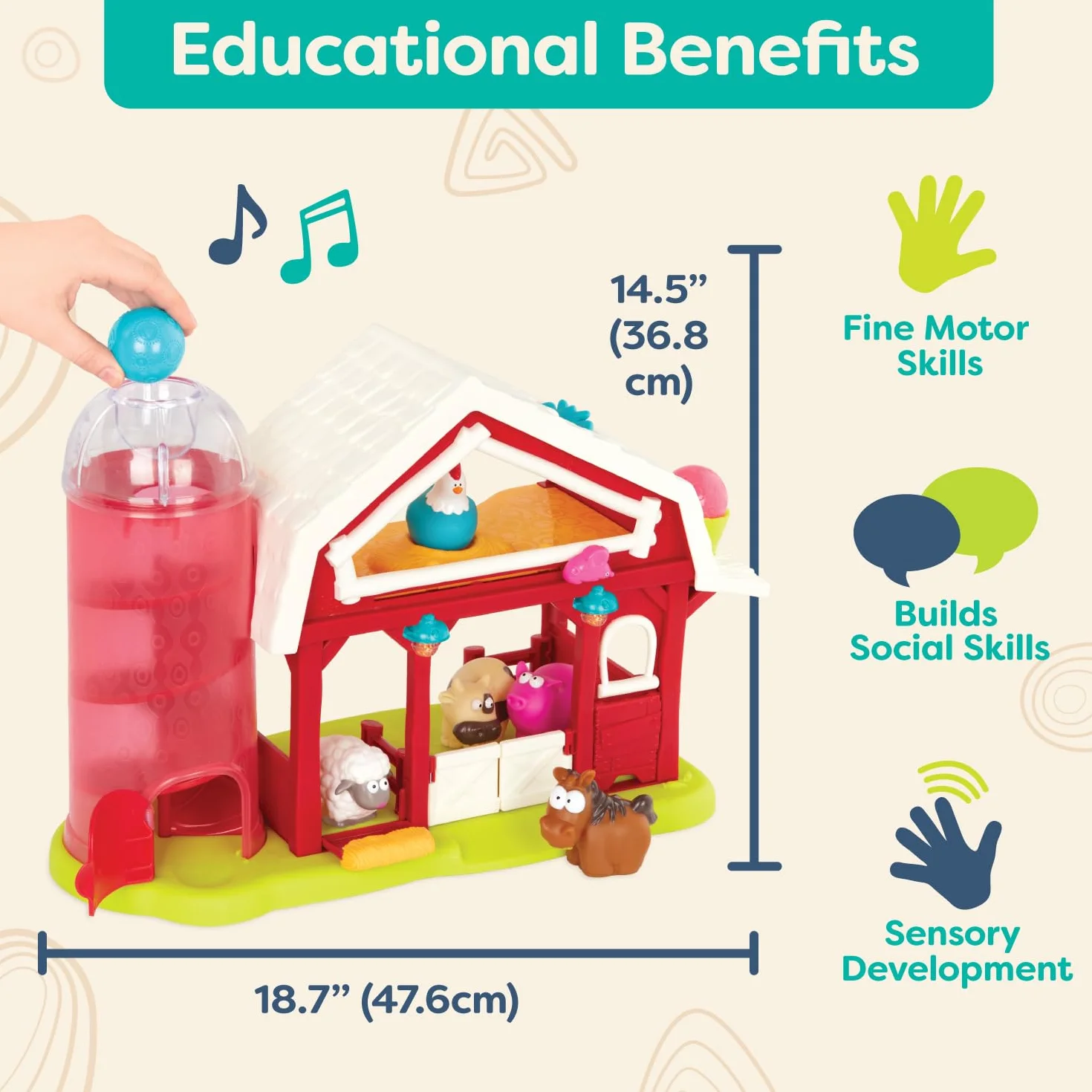 B. toys – Musical Fun Farm – interaktywna stodoła zabawkowa – zwierzęta gospodarcze – czerwona stodoła ze światłami i dźwiękami – muzyczna zabawka dla dzieci – 2 lata +