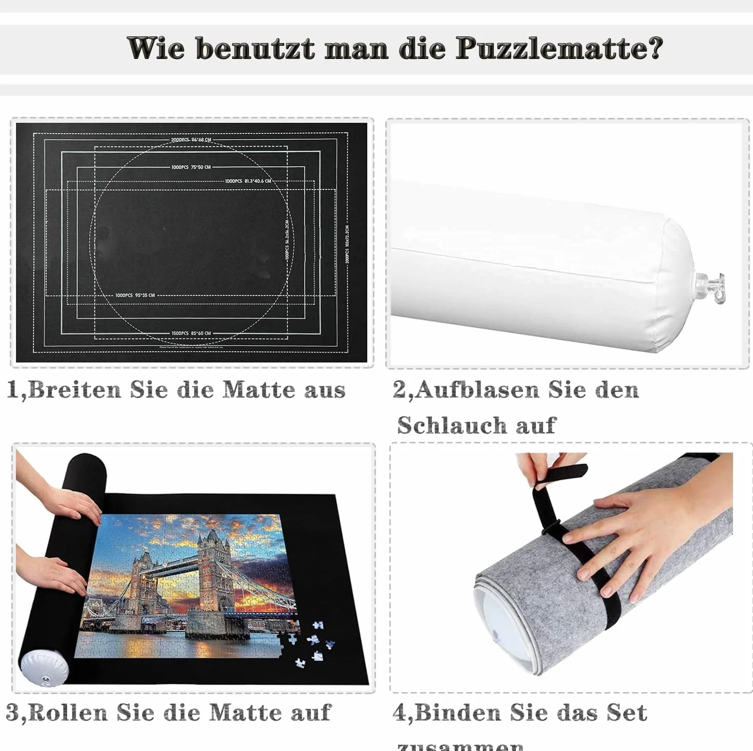 Celawork Mata puzzli do BIS 200, 500, 1000 elementów - podkładka pod puzzle, mata rolowana do przechowywania (czarna, do 1000)