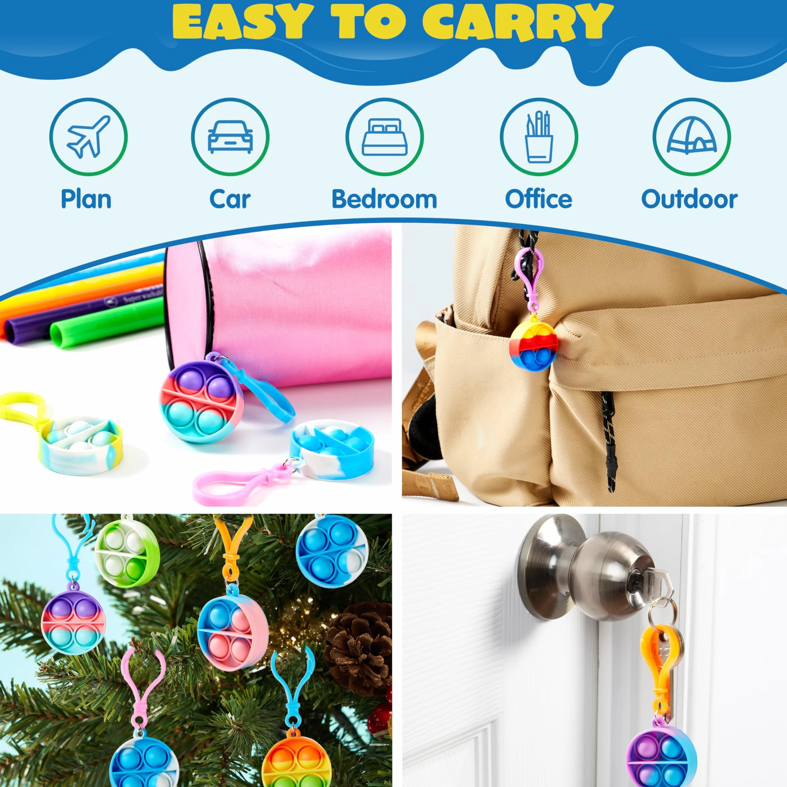 JOYIN 30 szt. wypełniaczy do torebek imprezowych dla dzieci, okrągłe zabawki Pop Fidget Kerings Mini Fidget dla dzieci, zabawka antystresowa, wyciskanie breloków, upominki na imprezę, prezenty dla