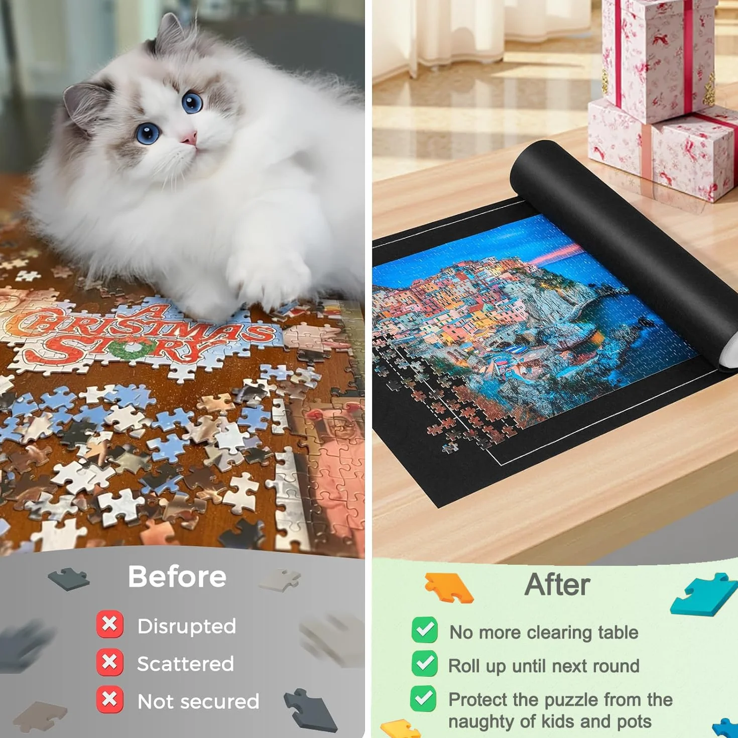 Maty Puzzle - Mata Puzzle 1000 1500 2000 3000 elementów, przenośna mata Puzzles, mata do przechowywania w rolce Puzzle Carpet, praktyczny dodatek do przechowywania puzzli