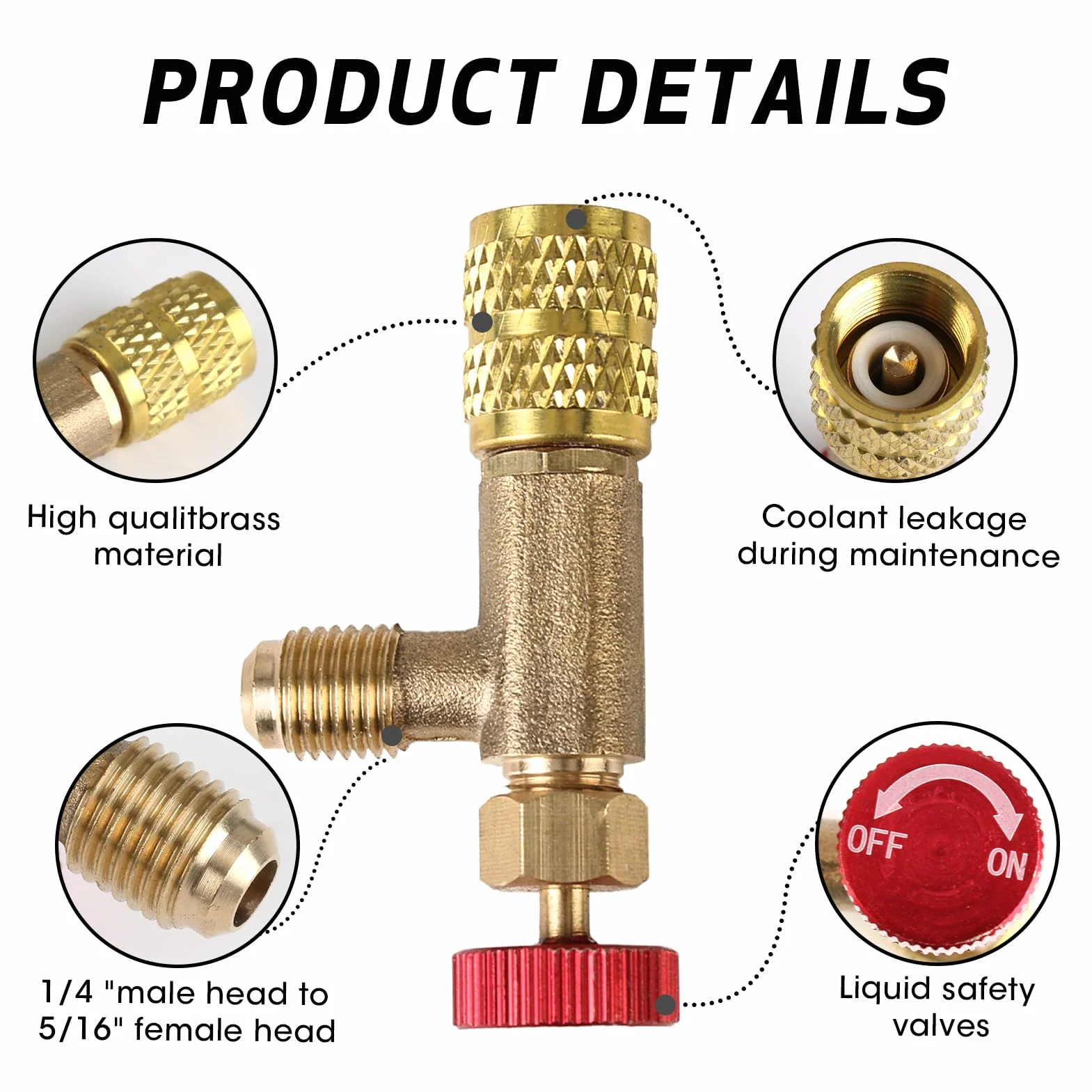 Adapter zaworu chłodniczego R410A- 1/4"- 5/16" - Zawór bezpieczeństwa klimatyzacji - Zawór sterujący czynnikiem chłodniczym, zachowaj klimatyzację