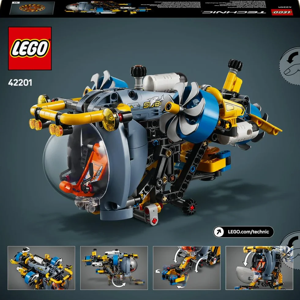 LEGO Technic Badawcza Łódź Podwodna, Konstrukcyjna Zabawka dla Dziecka do Zbudowania, Model Pojazdu z Otwieranym Kokpitem, Kreatywny Prezent dla 9-latka, dla Chłopca i Dziewczynki, Fana Nauki, 42201