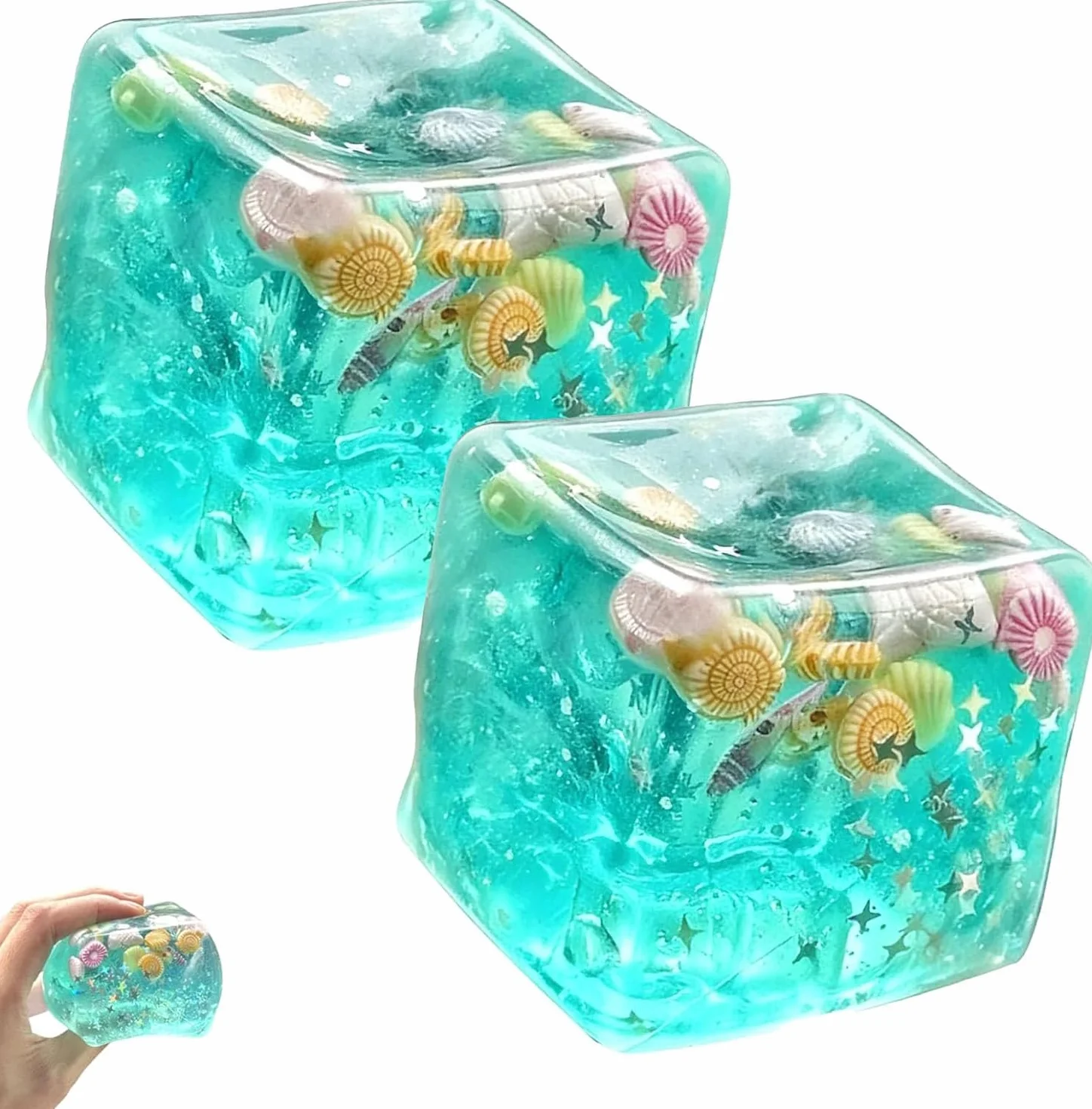 Kostki lodu Squishies oceaniczne muszle, zabawki sensoryczne, powolny wzrost, relaksujące stres, elastyczne piłki do ściskania, brokatowe muszle, zabawki Fidget
