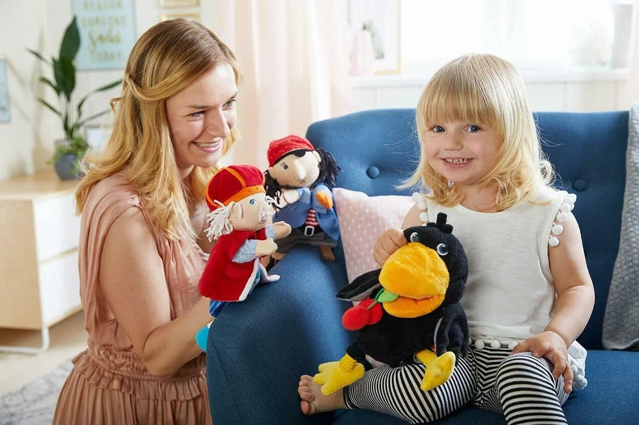 HABA 304203 Hand Puppet Raven Theo, the Cheeky Raven from the Haba Classic Fruit Garden as Cuddly Hand Puppet, Toy from 18 Months
