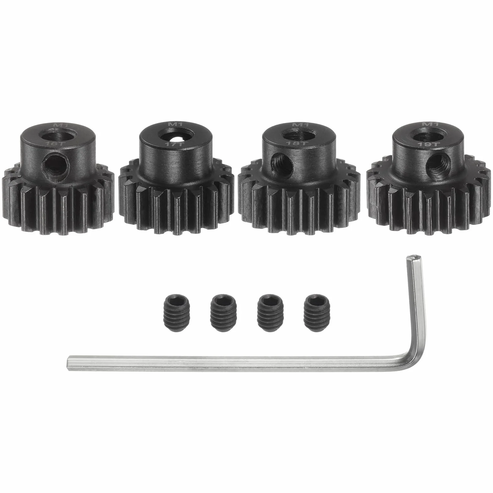 QUARKZMAN M1 Pinion Gear zestaw zębatek 5 mm wał 16T 17T 18T 19T koła zębate z hartowanej stali ze stopniem do samochodu RC (4 sztuki)