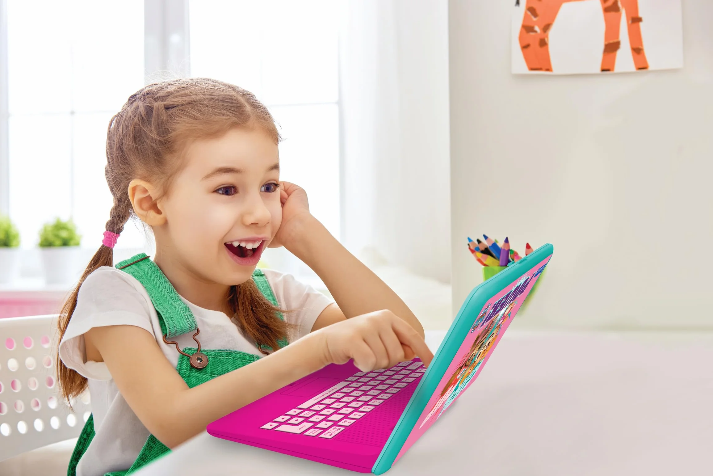 Lexibook Psi Patrol, pedagogiczny i dwujęzyczny laptop w języku angielskim/niemieckim, zabawka dla dzieci z 124 aktywnościami do nauki, grania w gry i muzykę, różowy, JC598PAGi3