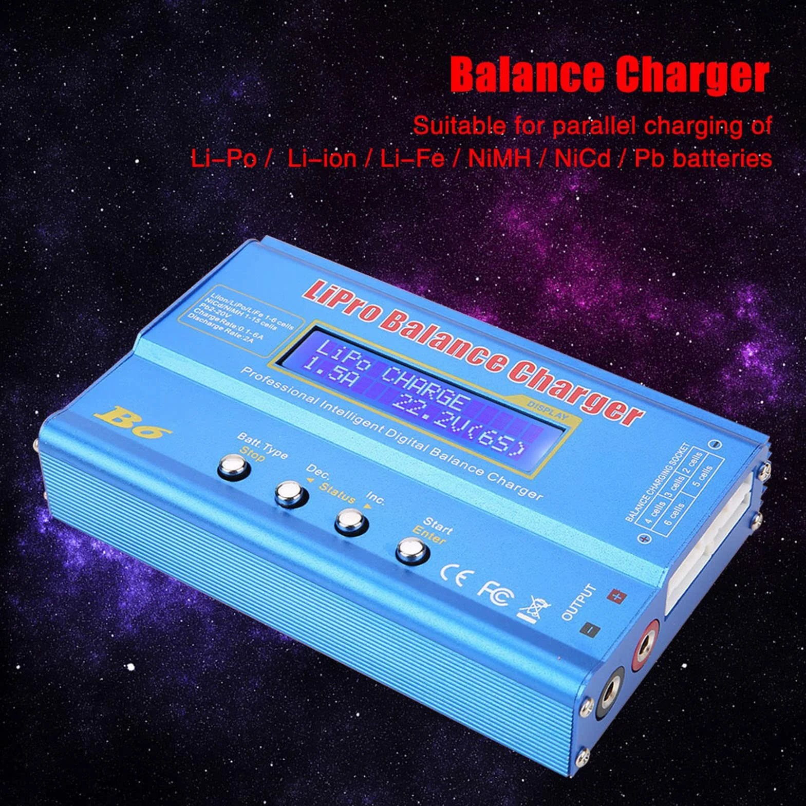 80W Ładowarka do Akumulatorów dla LiPo/Li-ION/LiFe (1-6S) i NiMH/NiCd (1-15S) z Wyświetlaczem LCD, Równoległym Ładowaniem i Adapterem DC 10-20V z wtyczką UE