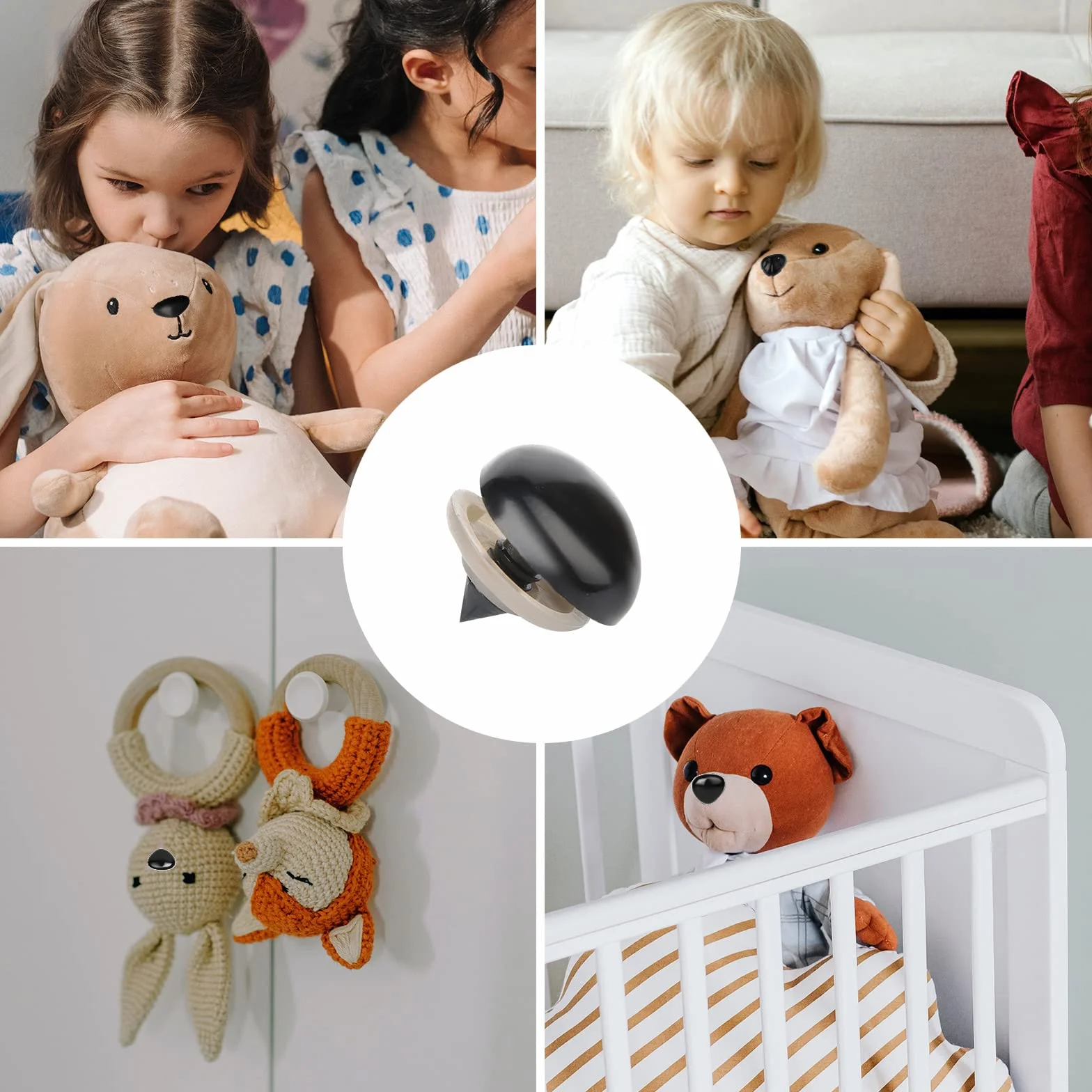 100szt Plastikowe Noski Bezpieczenstwa Zwierzat, Safety noses for Stuffed Animals Nosy Lalek z Podkladkami Nosy Bezpieczenstwa Wypchanych Zwierzat dla Lalek Pluszowa Zabawka (5 Rozmiarów)
