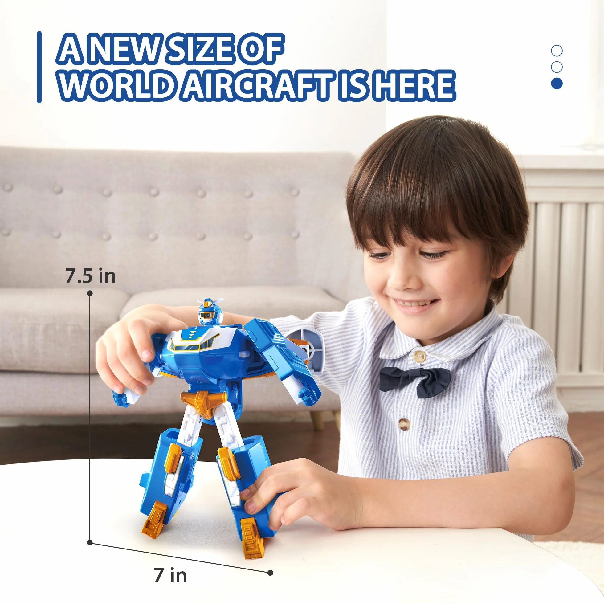 Super Wings 2-w-1 Mini World Aircraft Robot ze świeżym światłem i efektami dźwiękowymi, zabawka dla chłopców i dziewcząt powyżej 3 lat