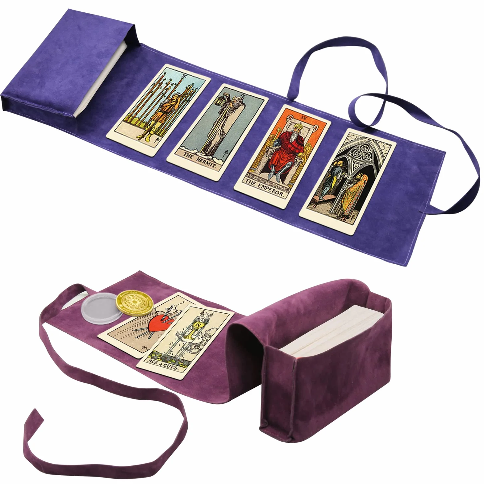3 Szt. Etui na Karty Tarota: Aksamitne Pudełko, Monety Decyzyjne, Woreczki z Tkaniny, Etui na Karty do Gry, Talia Oracle, Akcesoria