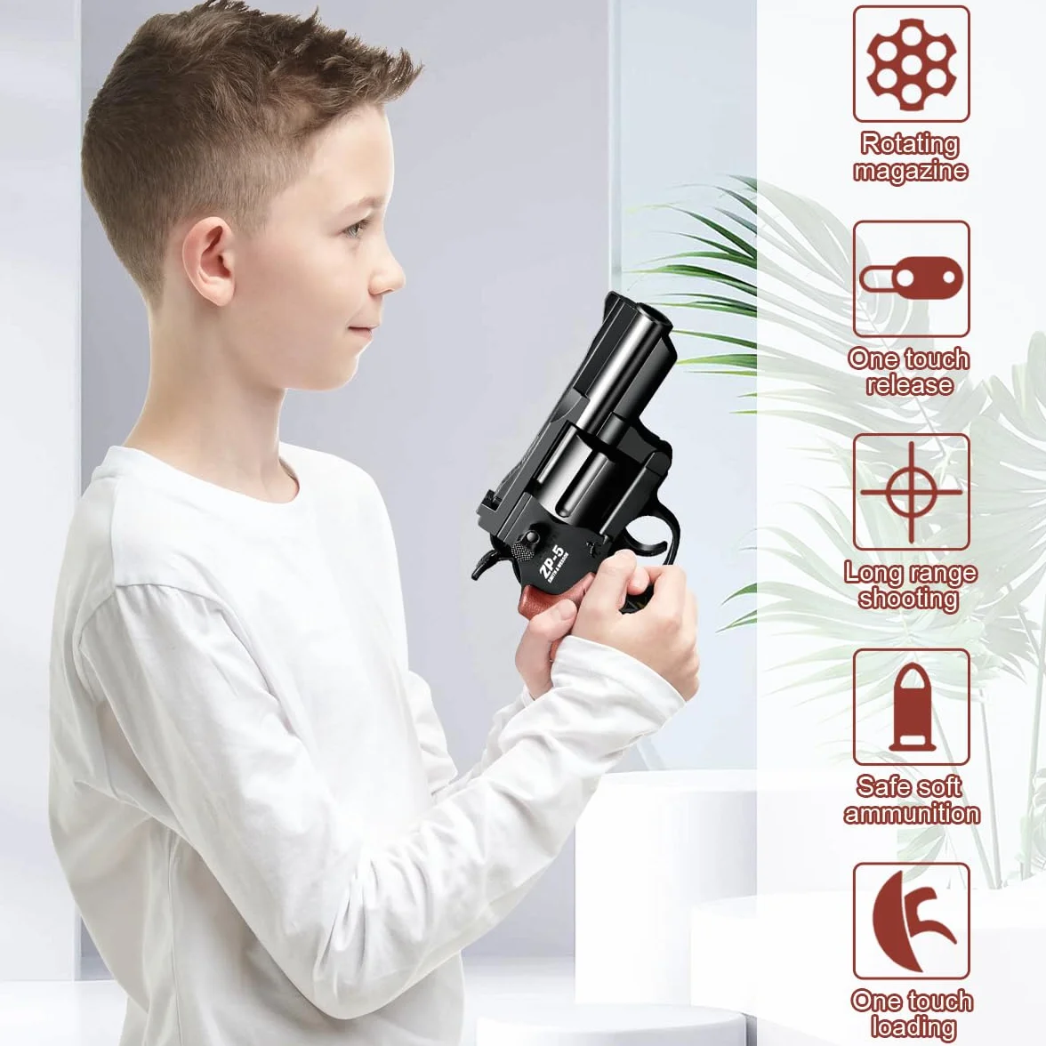 Zabawkowy pistolet dla dzieci, rewolwer, pistolet zabawkowy, pistolet piankowy, od 8 + z 24 piankowymi kulkami na Halloween, karnawał, prezent, akcesoria do kostiumu