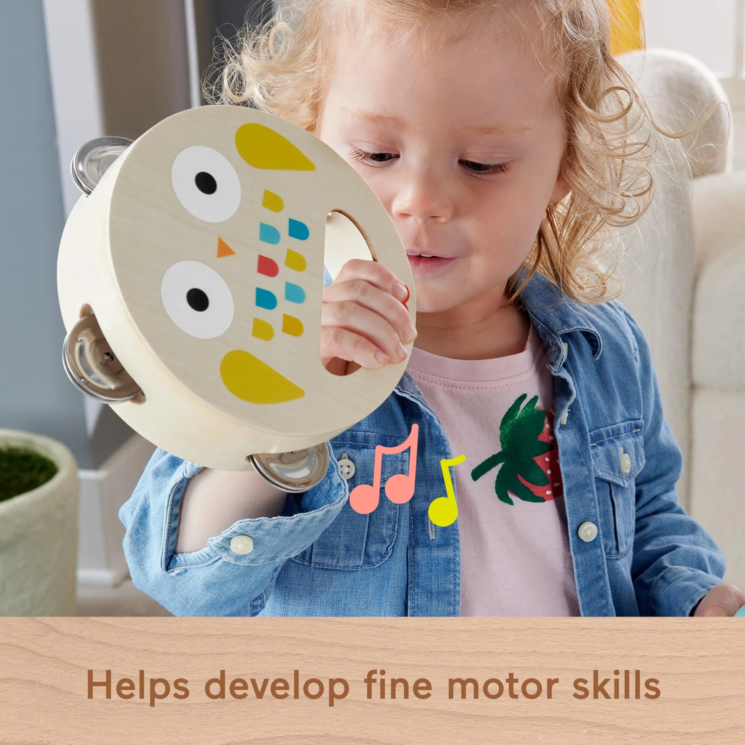Fisher-Price Drewniane instrumenty Zestaw prezentowy z 6 drewnianymi elementami dla dzieci od 2 roku życia, HXT90