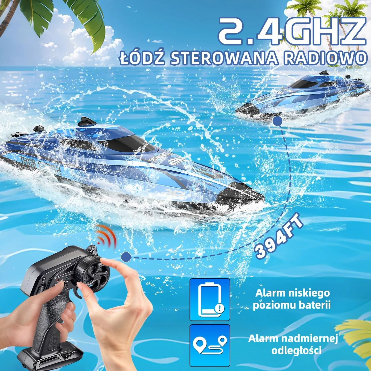 Zdalnie sterowana łódź ze światłem LED, 25 km/h, zdalnie sterowana łódź dla dzieci, 2,4 GHz Speedboot z 2 bateriami do 40 minut odtwarzania, RC Speedboot prezent dla dzieci w wieku od 6 do 8 lat