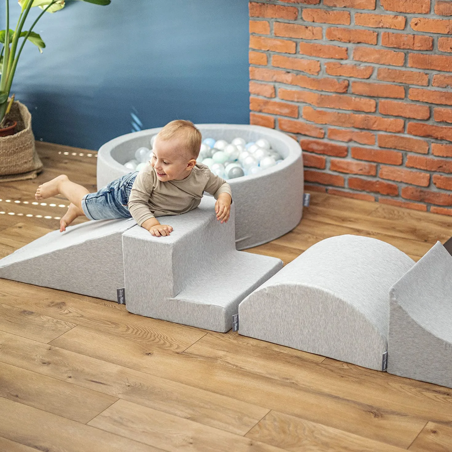 KiddyMoon Suchy Basen 120X30cm/300Piłek ∅ 7Cm, Kwadratowy Miękki Basen Dla Dzieci Z Kolorowymi Kulkami, Jasnoszary: Babyblue-Pudrowy Róż-Perła