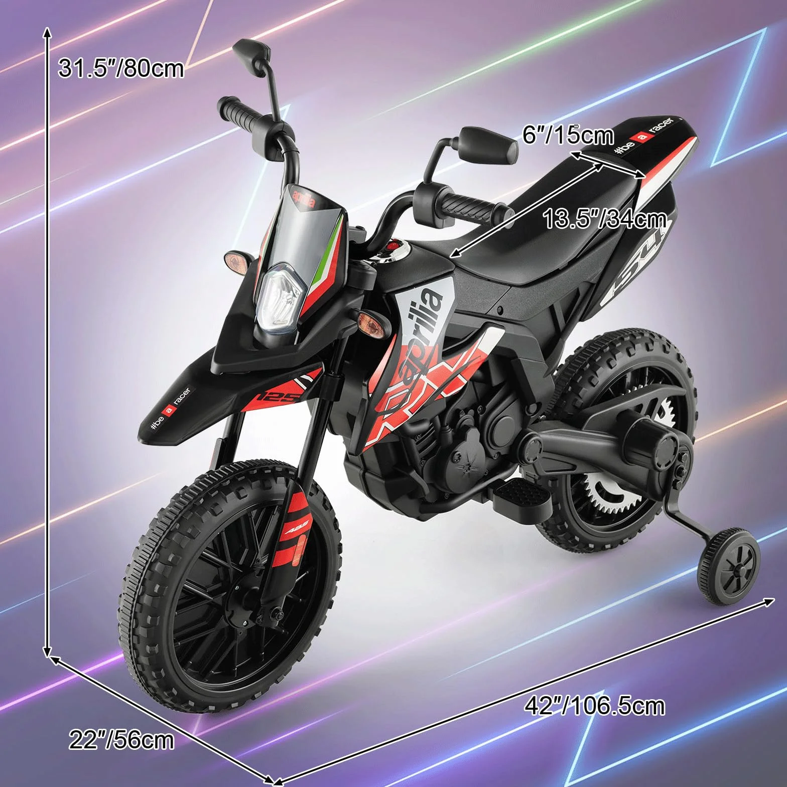 GOPLUS elektryczny motocykl Aprilia 12 V, 2 kółka podporowe i reflektory, muzyka dla dzieci 3-8 lat, pojazd z silnikami i amortyzatorami