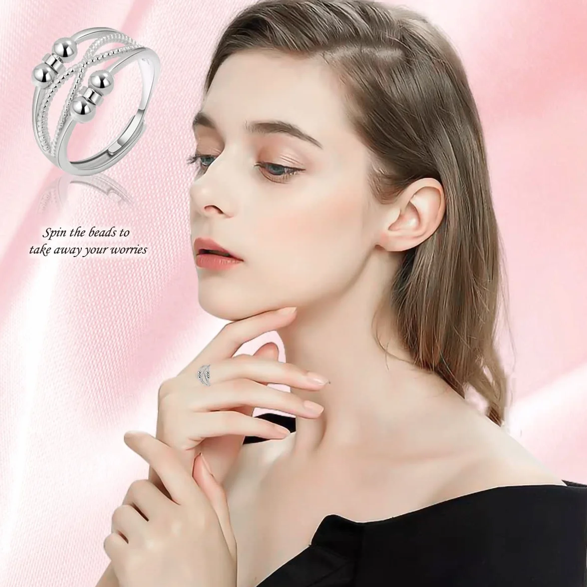 Fidget Ring antystresowy srebrny regulowany dla kobiet