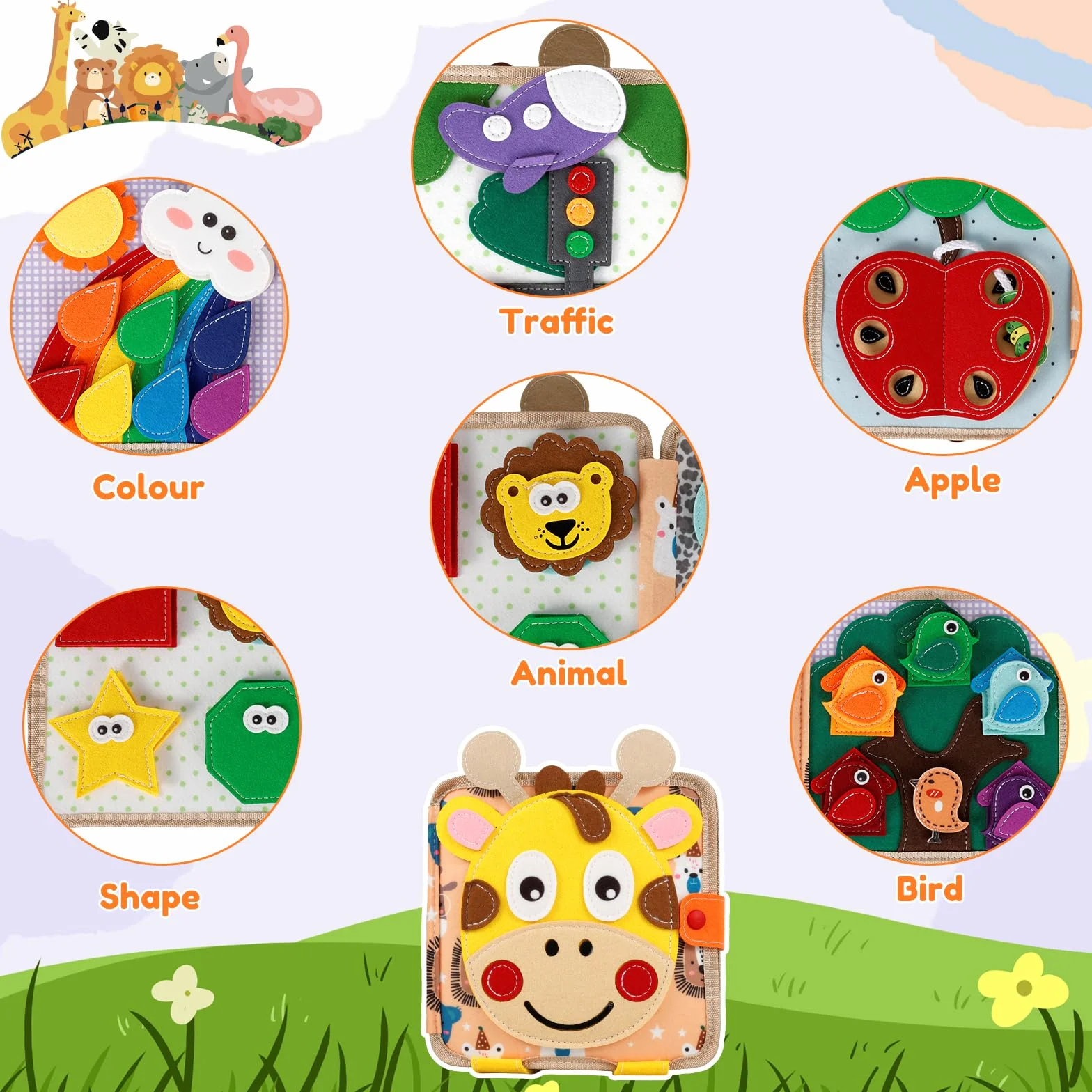 Zabawka Busy Board z miękkiego filcu, książeczka z filcu 3D Montessori dla niemowląt z miękkiego materiału, motoryka mała, umiejętności życiowe, zabawka edukacyjna dla dzieci od 1, 2, 3 lat, rozwój