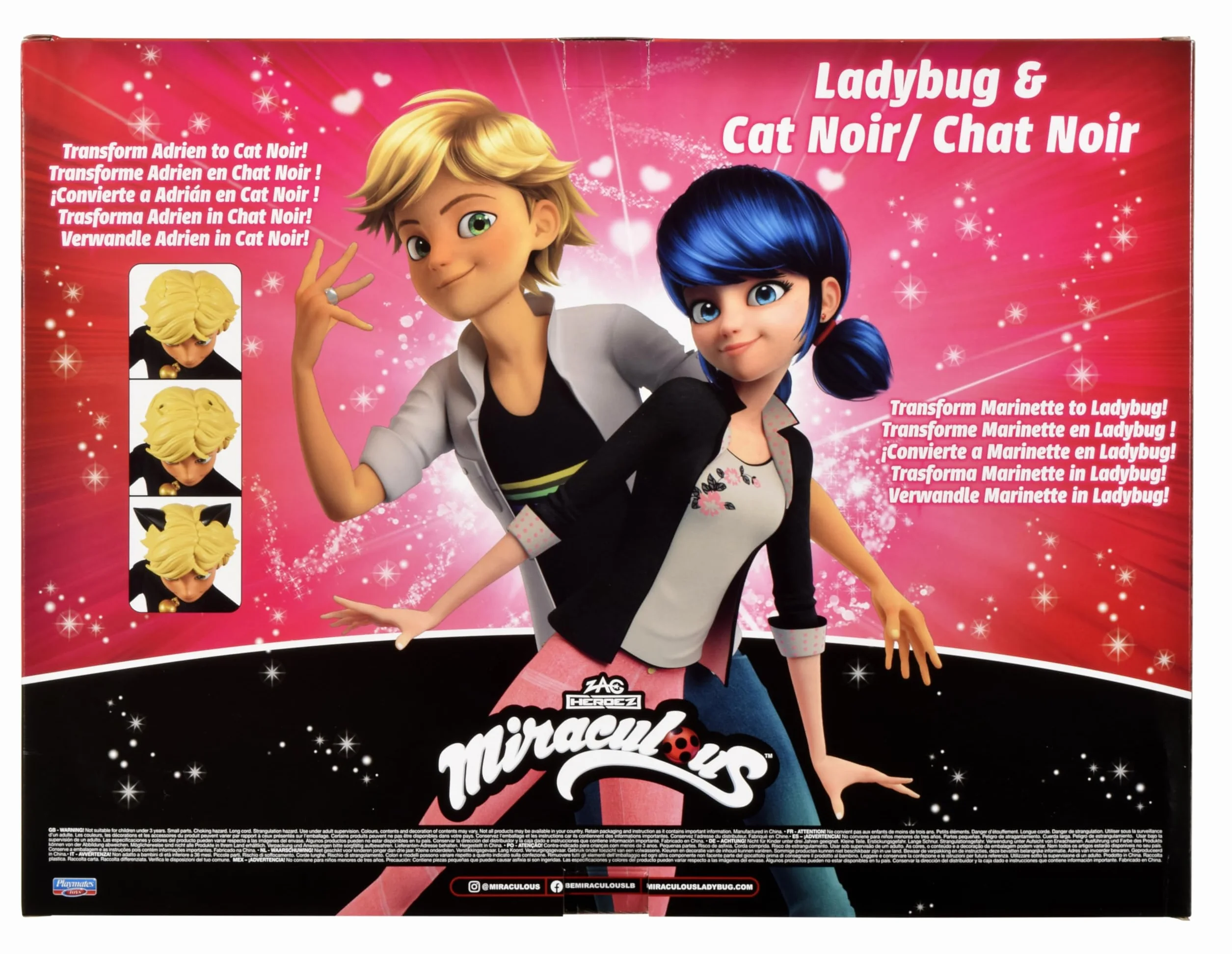 BANDAI Miraculous Zestaw 2 lalek Marinette i Adrien 26 cm z 2 strojami biedronki czarnego kota akcesoria