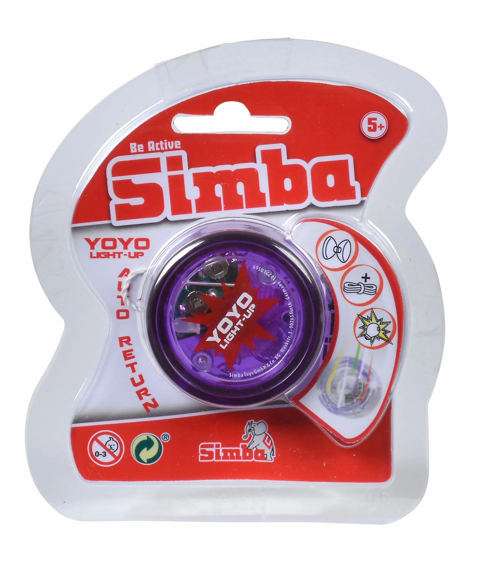 Simba 107230569 - YoYo Light-um, 3-krotnie posortowane, dostarczany jest tylko jeden artykuł, z efektem świetlnym, wolny bieg, zapasowy sznurek, od 5 lat