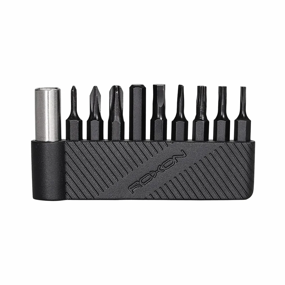 ROXON 9-częściowy zestaw bitów z rozszerzonym uchwytem magnetycznym do dostosowania bitów do Roxon KS2E, H1, S802S, S803E, M2, M3, S504G; różne rozmiary śrubokrętów T8 T6 T10 PH0 PH2