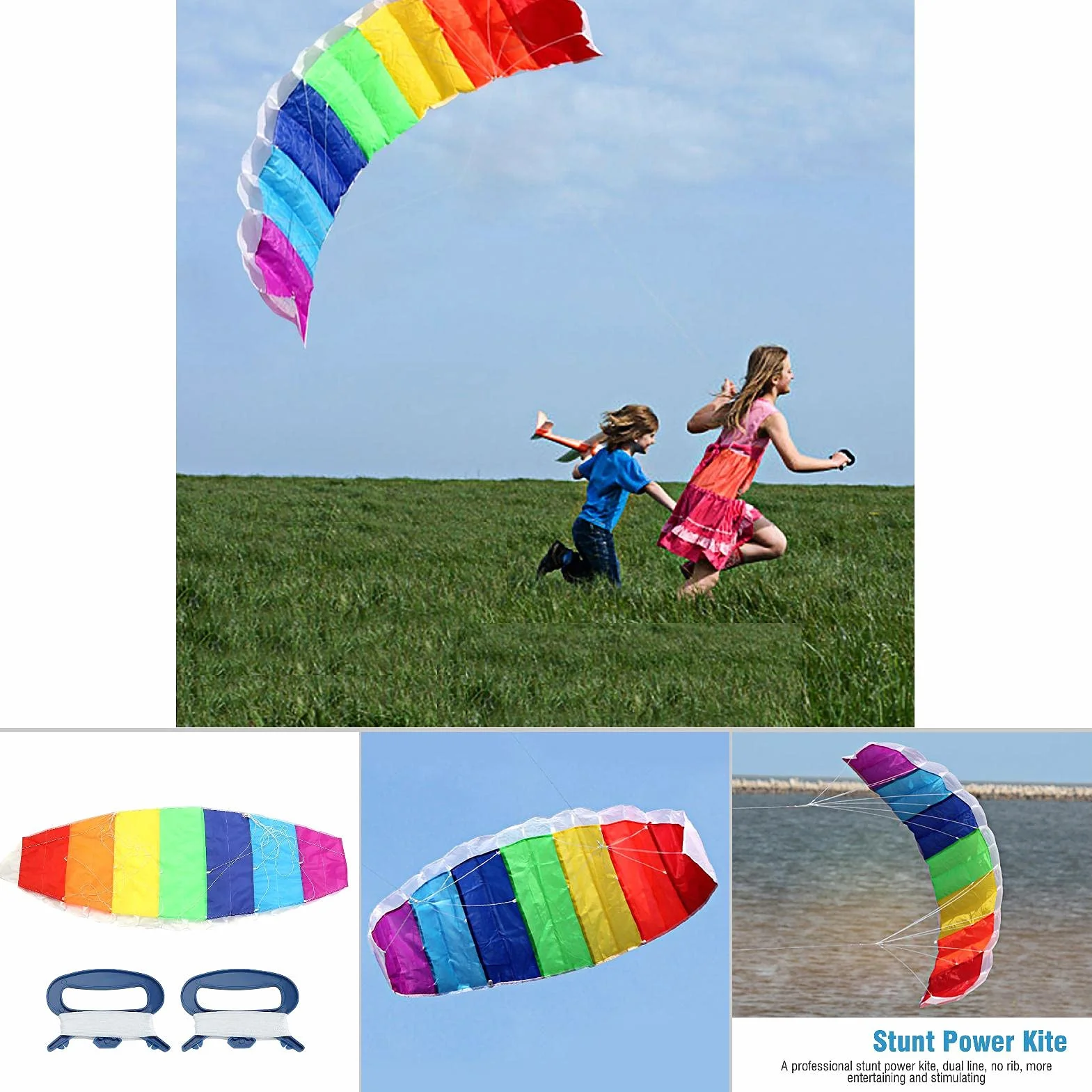 Rainbow Dual Line Profesjonalny Latawiec Kaskaderski, Miękki Latawiec Sportowy z Uchwytami z Podwójnymi Liniami 30m, Odpowiedni do Latania w Otwartych Przestrzeniach Zewnętrznych(1.4 meters)