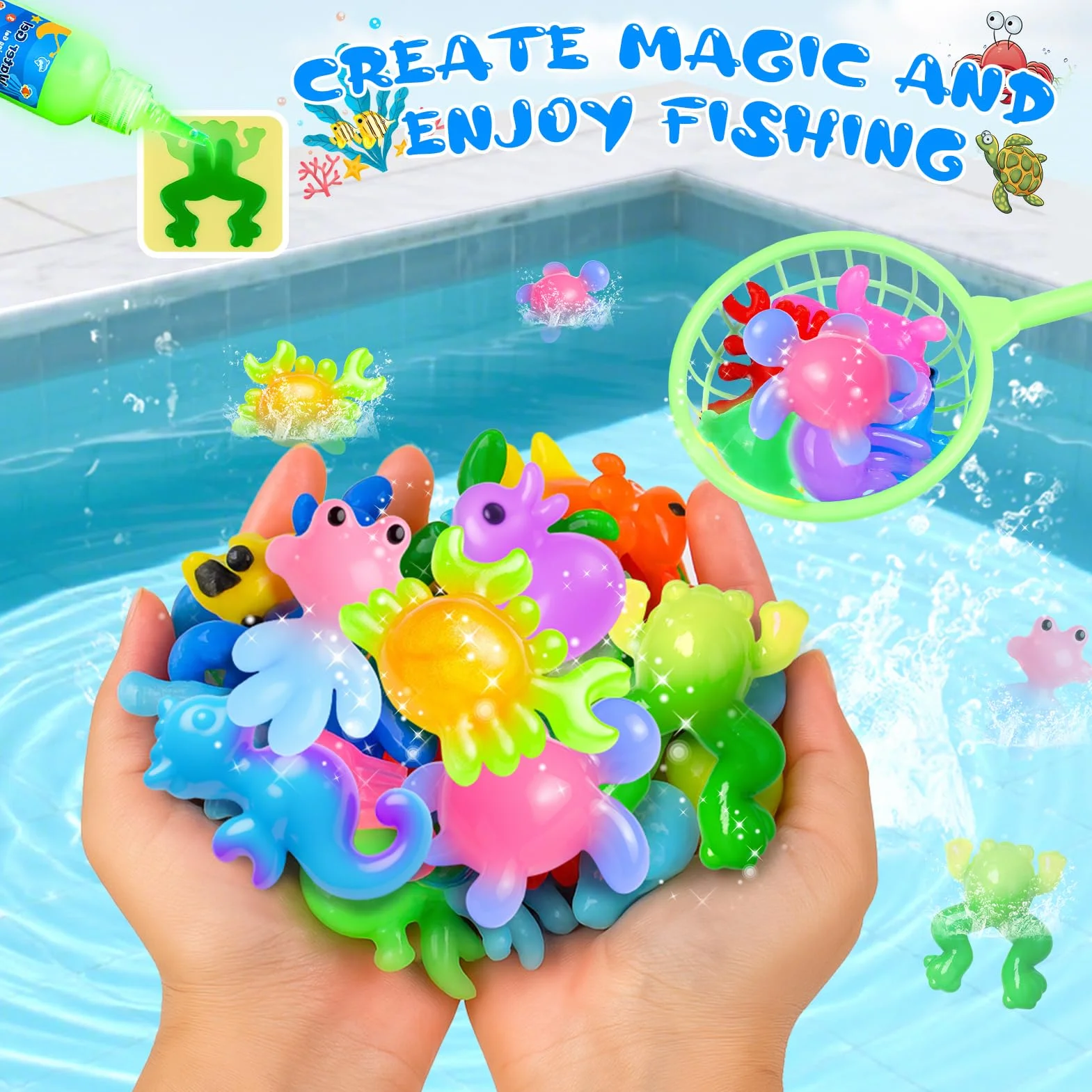 Dreamon Aqua Fairy zestaw do wędkowania, 71 szt., Magic Gel Water Kit z 14 kolorami, 2 wędkami i 20 foremkami, zestaw DIY Magic Jelly dla dzieci od 3 lat, prezent dla chłopców i dziewczynek
