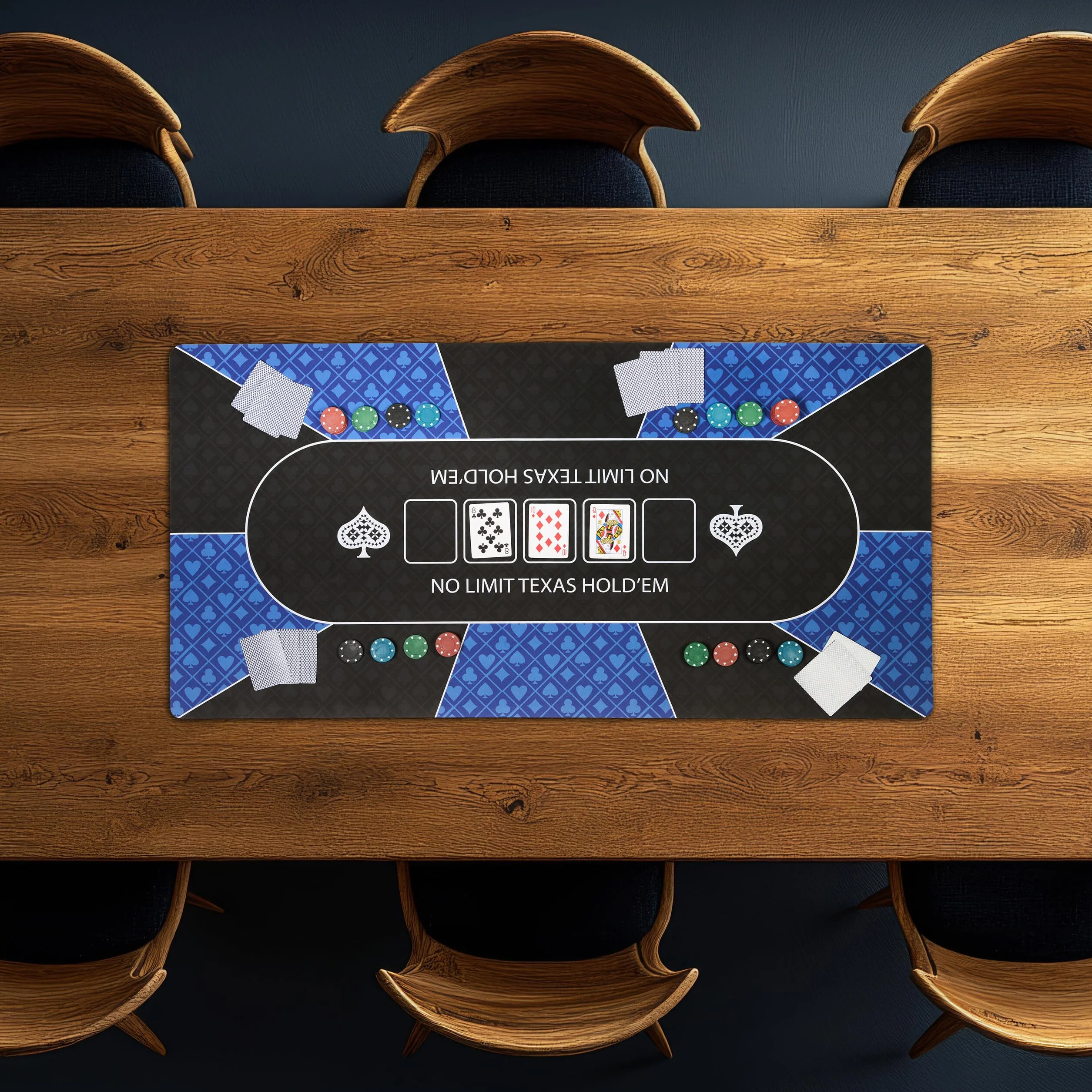 Relaxdays Texas Hold'em, mata do pokera, 120 x 60 cm, antypoślizgowa, wodoodporna, dywan do pokera z rękawami, 10 graczy, niebieski/czarny