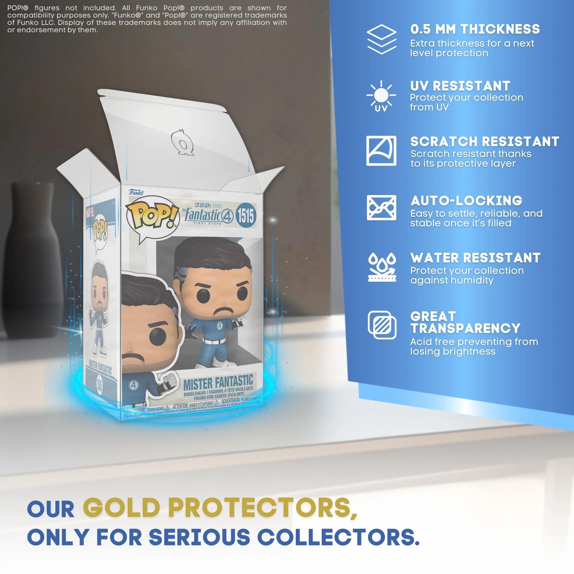 Zestaw 20 Złotych Ochraniaczy na Funko Pop 4" – Etui Ochronne Funko Pop o Grubości 0,5 mm – Utrzymaj Swoją Kolekcję w Idealnym Stanie dzięki Folii Przeciwzarysowaniowej