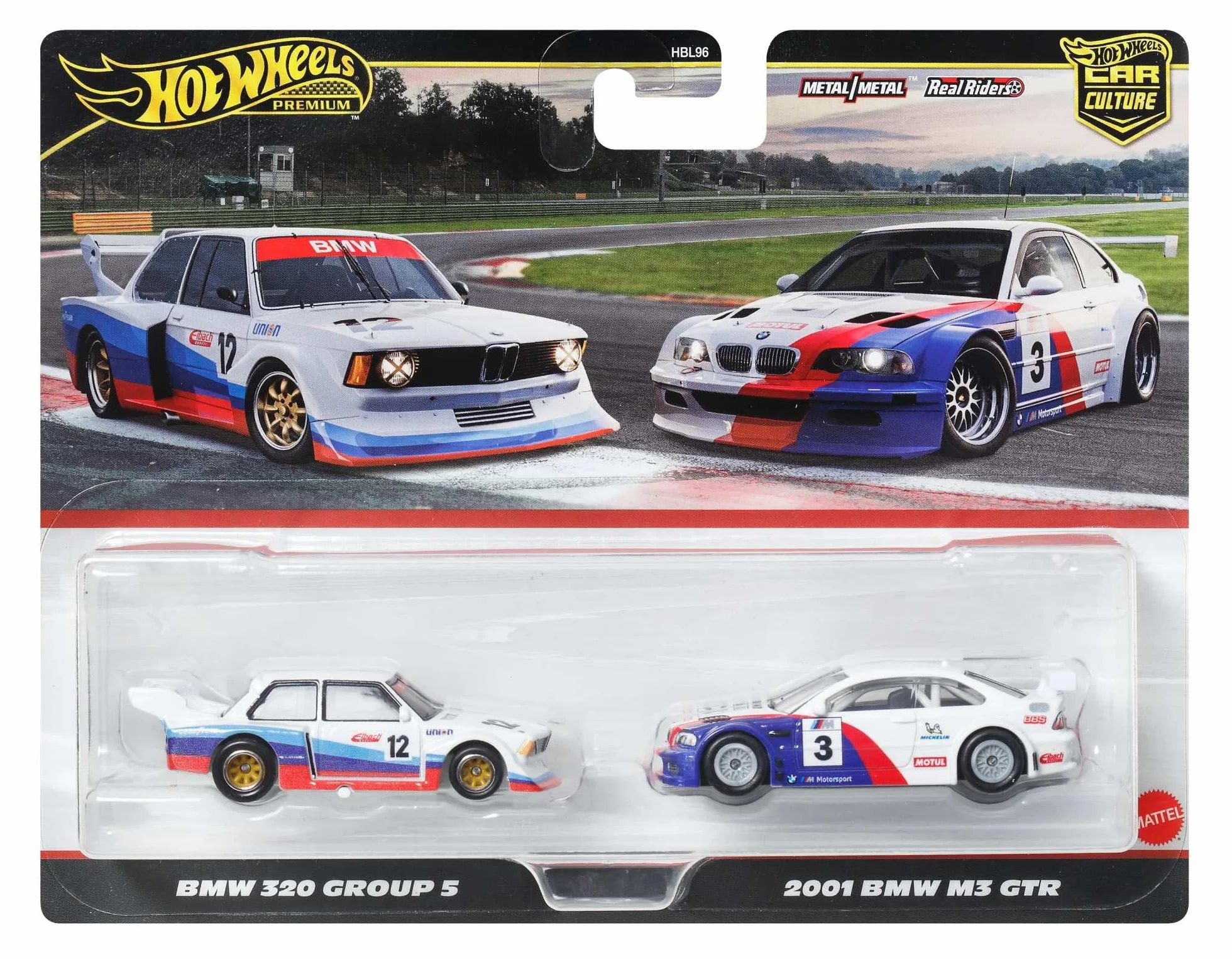 Hot Wheels Premium Kultowe auta BMW 2-pak samochodów w skali 1:64, wyjątkowe połączenia, opony Real Riders™, metalowa konstrukcja, zestaw auta dla kolekcjonerów, JBK99