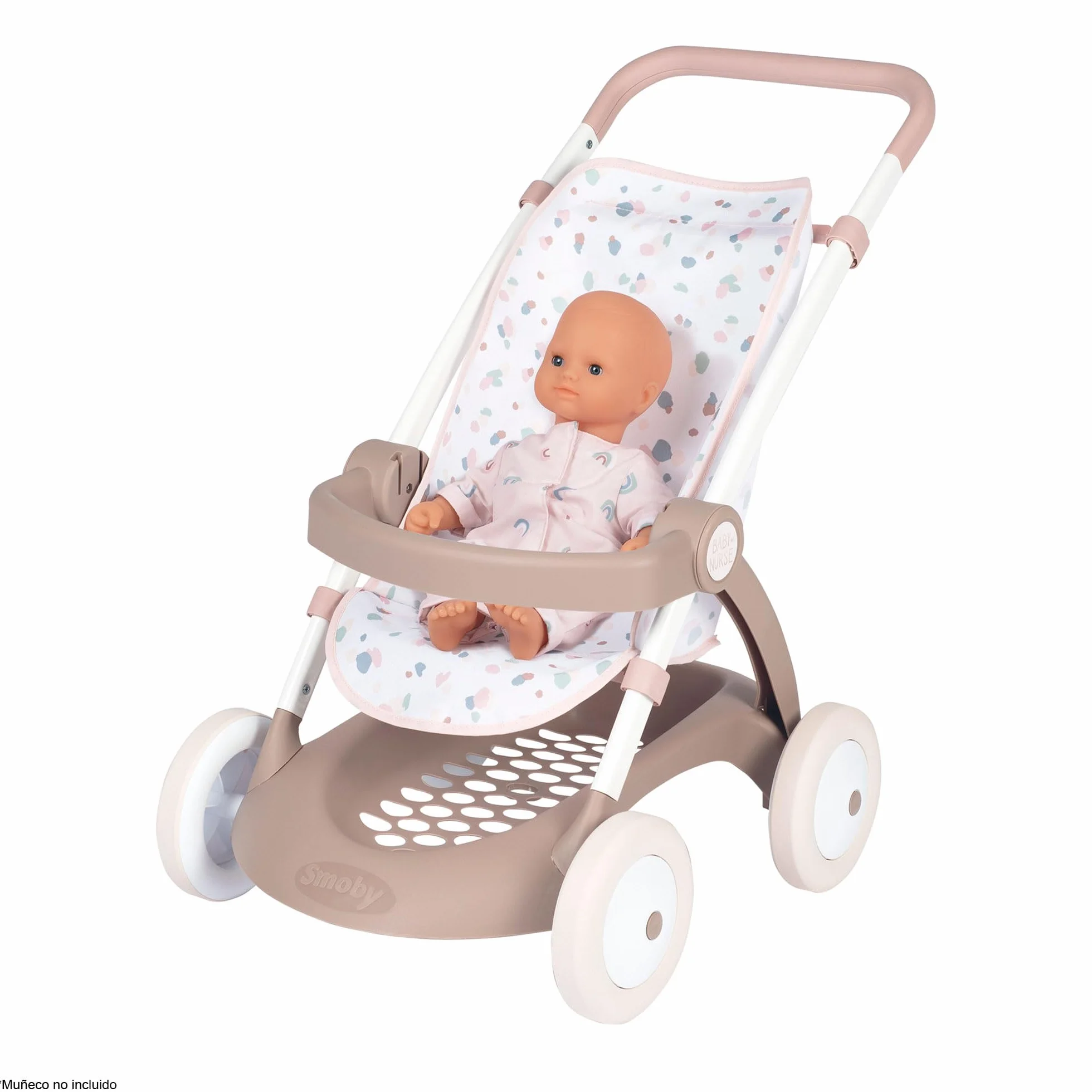 Smoby 7600254018 Baby Nurse Wózek Spacerówka dla lalki do 42 cm z koszykiem, wysokość rączki 58 cm