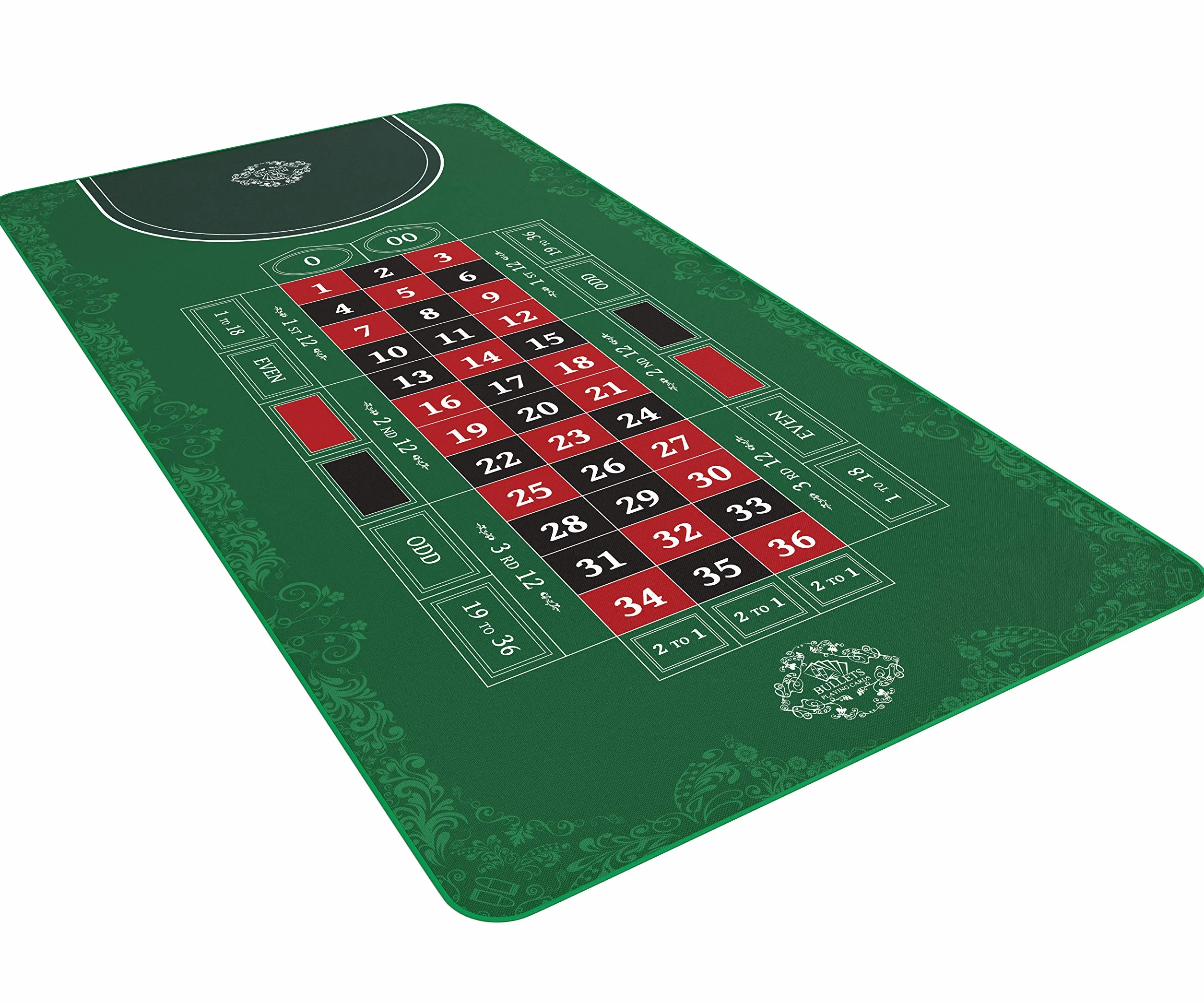Bullets Playing Cards, Mata do ruletki, różne rozmiary, podwójna 0 lub pojedyncza 0 (podwójna 0, 180 x 90 cm)