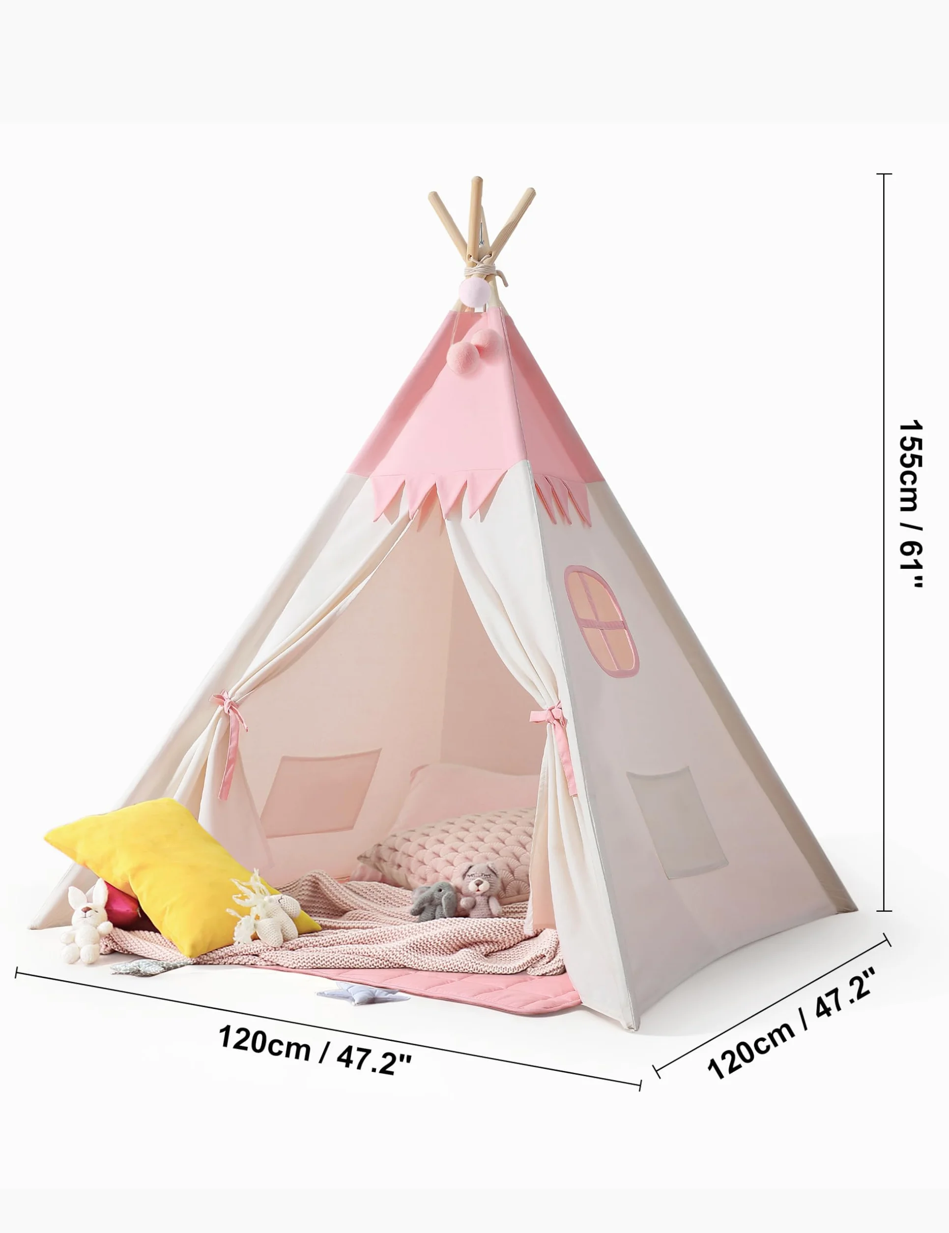 besrey Tipi namiot dla dzieci, Tippi namiot dziecięcy, do wnętrz, tipi dla dzieci, przytulny kącik, namiot do zabawy dla dziewczynek (różowy + biały)
