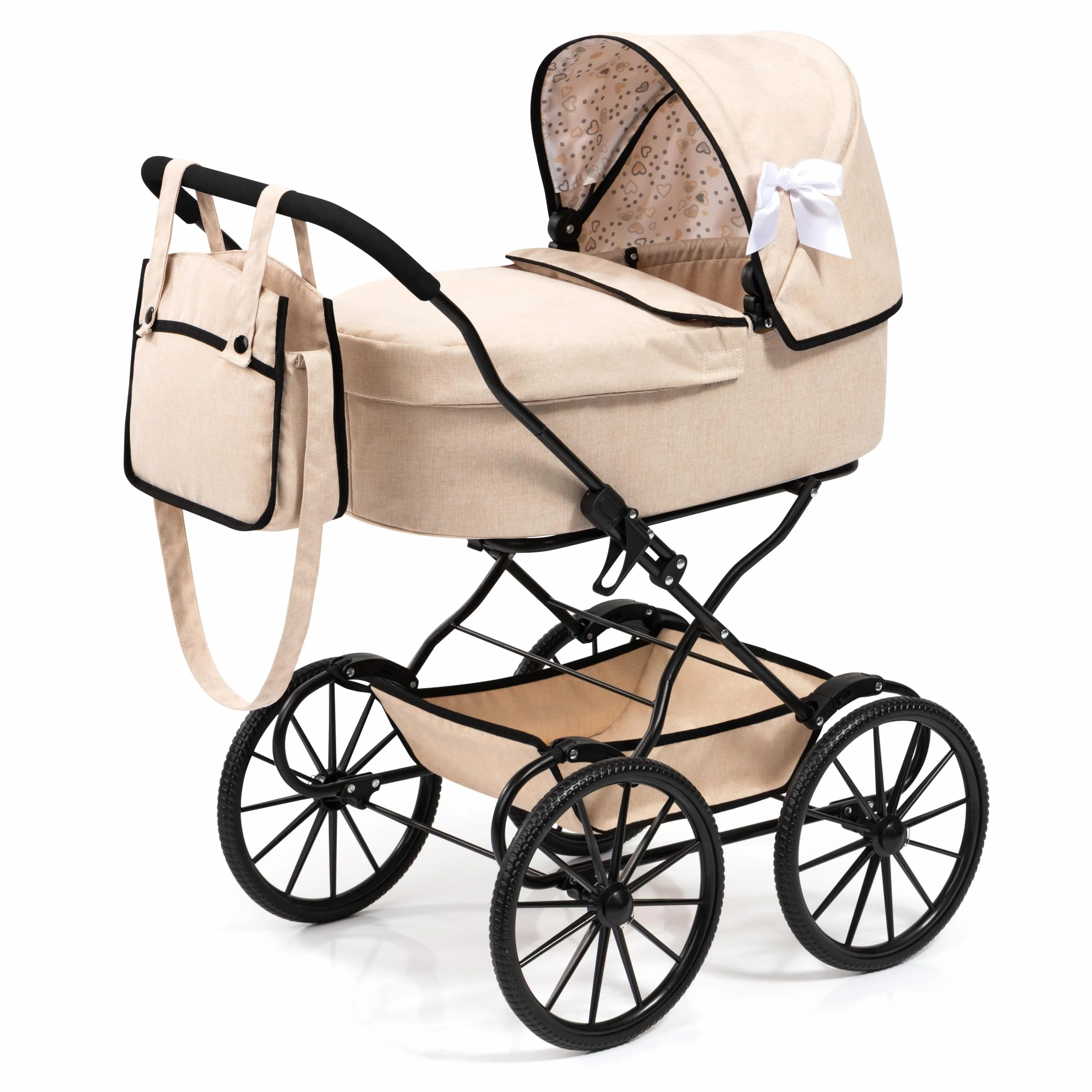 Bayer Design 14375AA Wózek dla lalek nostalgiczny, klasyczny, z koszem, torbą