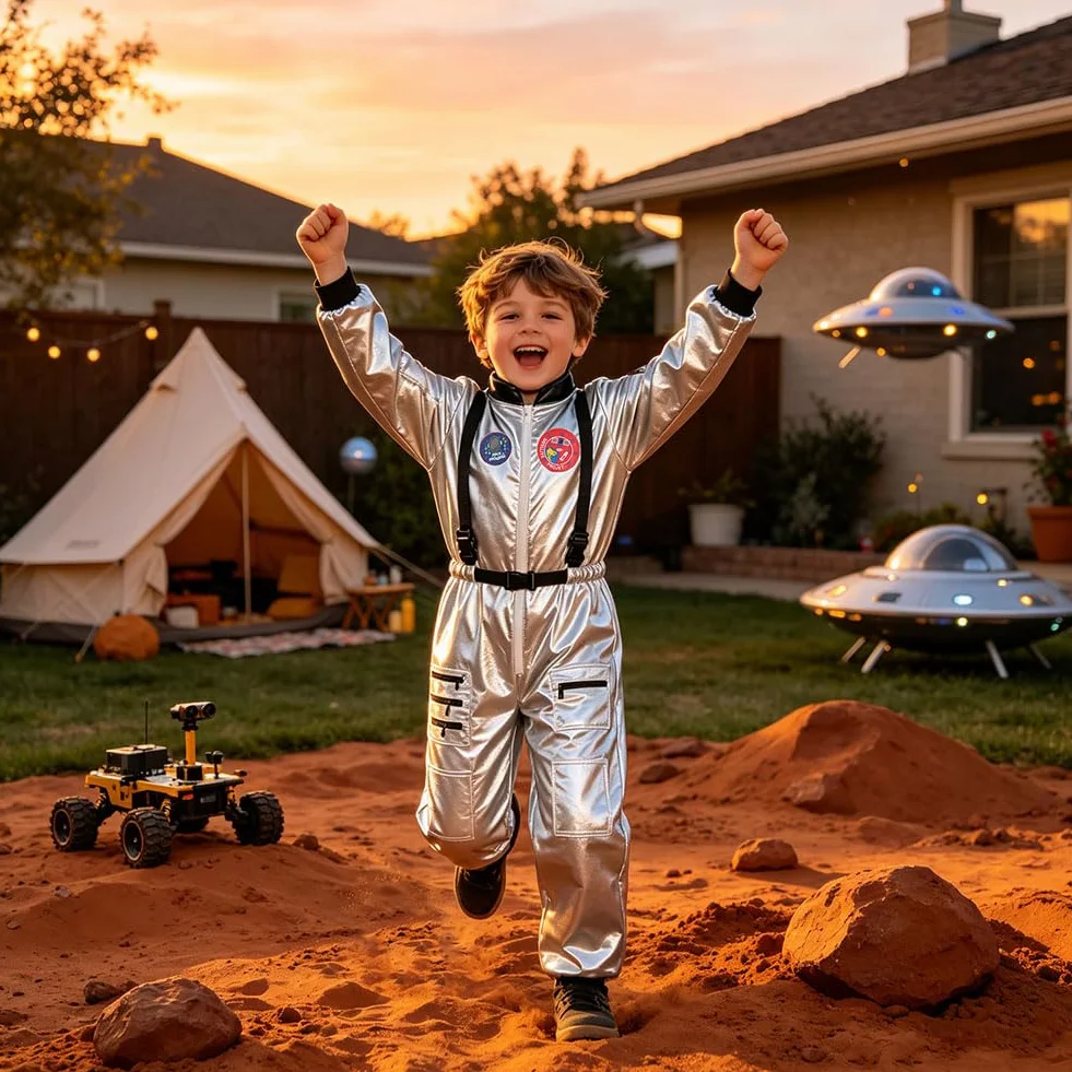 Kostium astronauta dla dzieci srebrny kosmiczny na karnawał Halloween Cosplay 3-12 lat