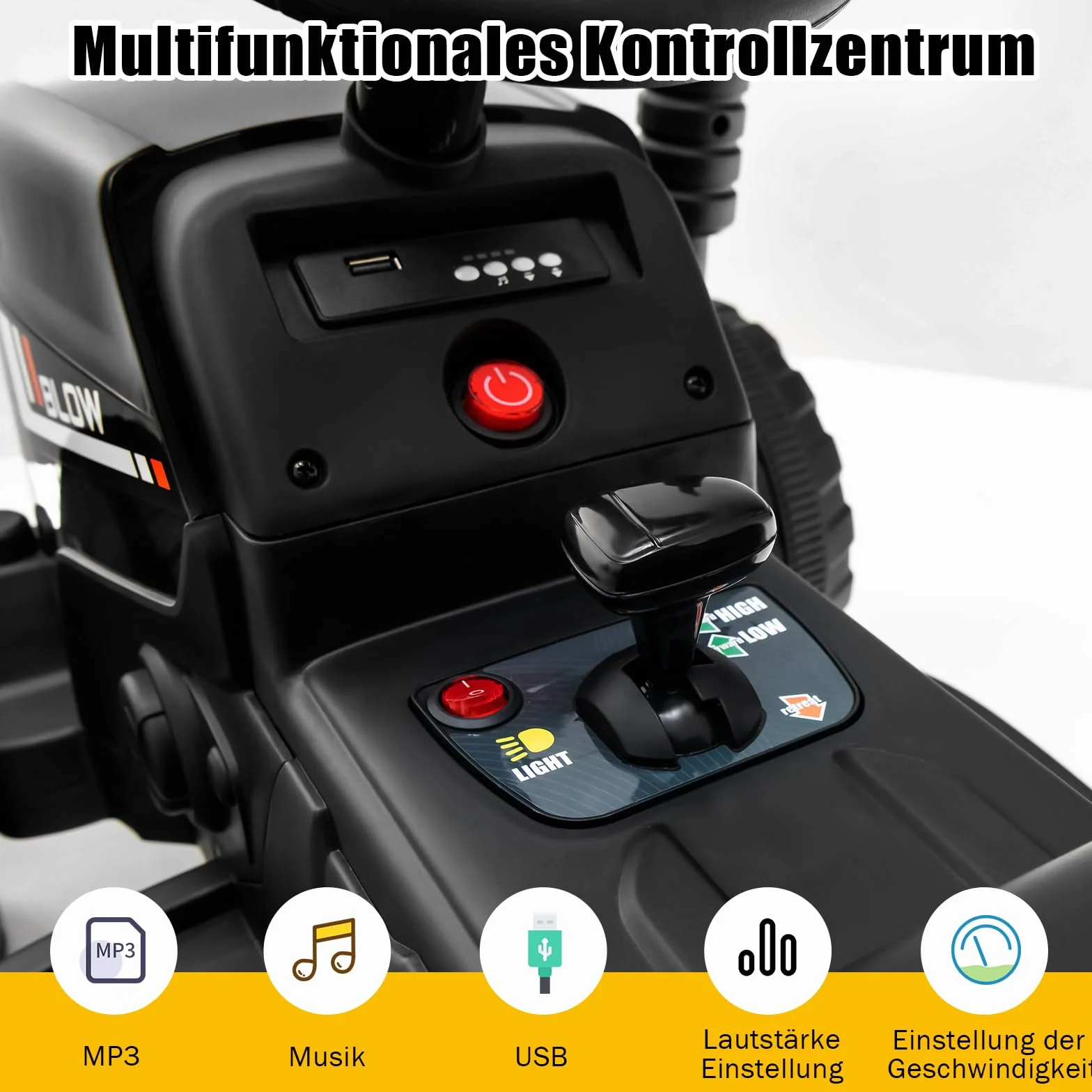 GOPLUS Elektryczny traktor dla dzieci 12 V z przyczepą, 3-biegowy pojazd elektryczny z pilotem zdalnego sterowania, samochód elektryczny z oświetleniem LED, muzyką i Bluetooth, obciążenie 30 kg, od 3