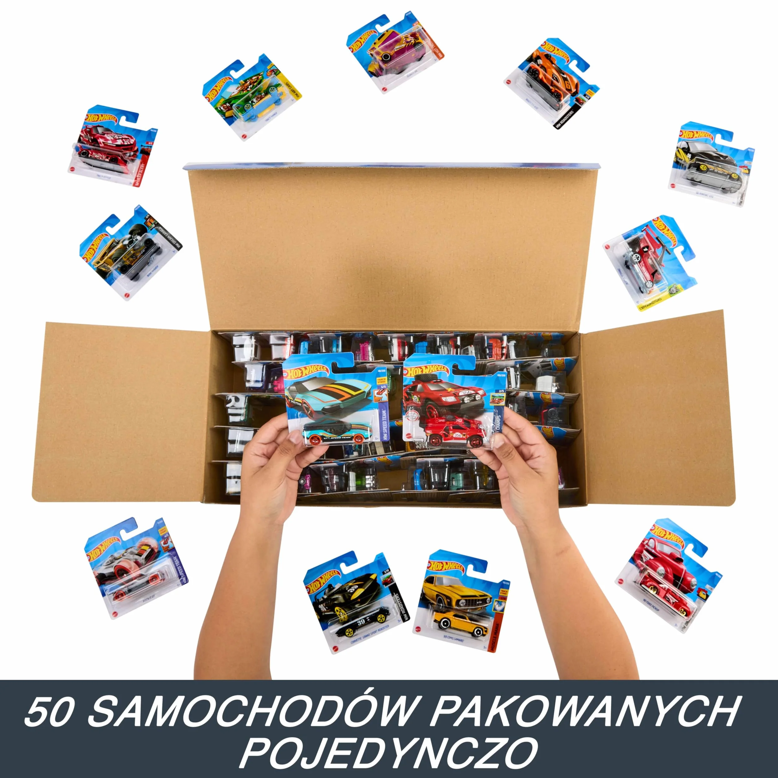Hot Wheels Samochodziki, Zestaw 50 zabawkowych pojazdów w skali 1:64, Pojedynczo zapakowane, odpowiednie na drobne upominki lub do kolekcji Hot Wheels, V6697