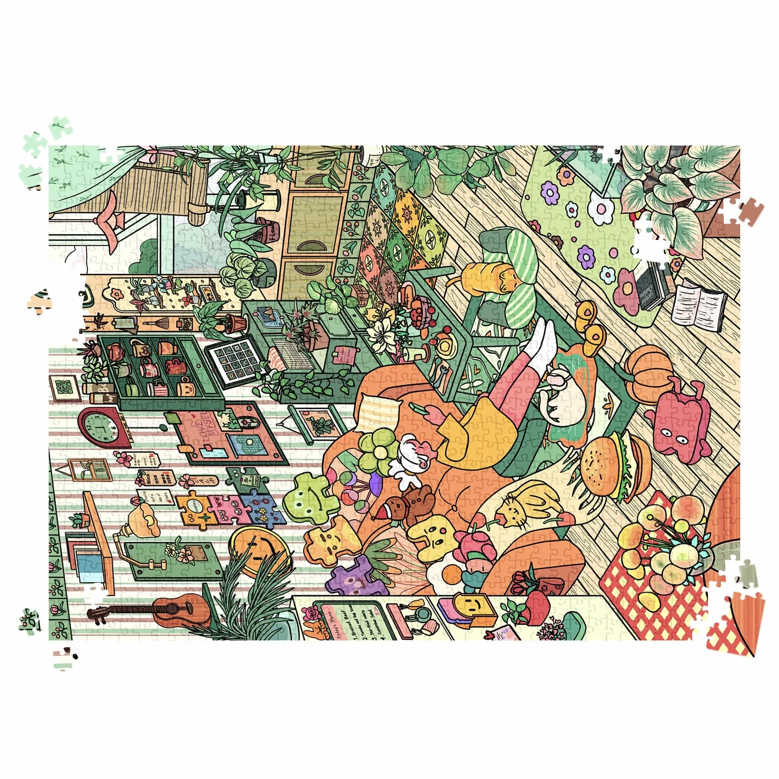 HUADADA Puzzle 1000 elementów, 1000 elementów, dla dorosłych, interaktywne puzzle rodzinne, klasyczne, na prezent, przytulny, mały świat